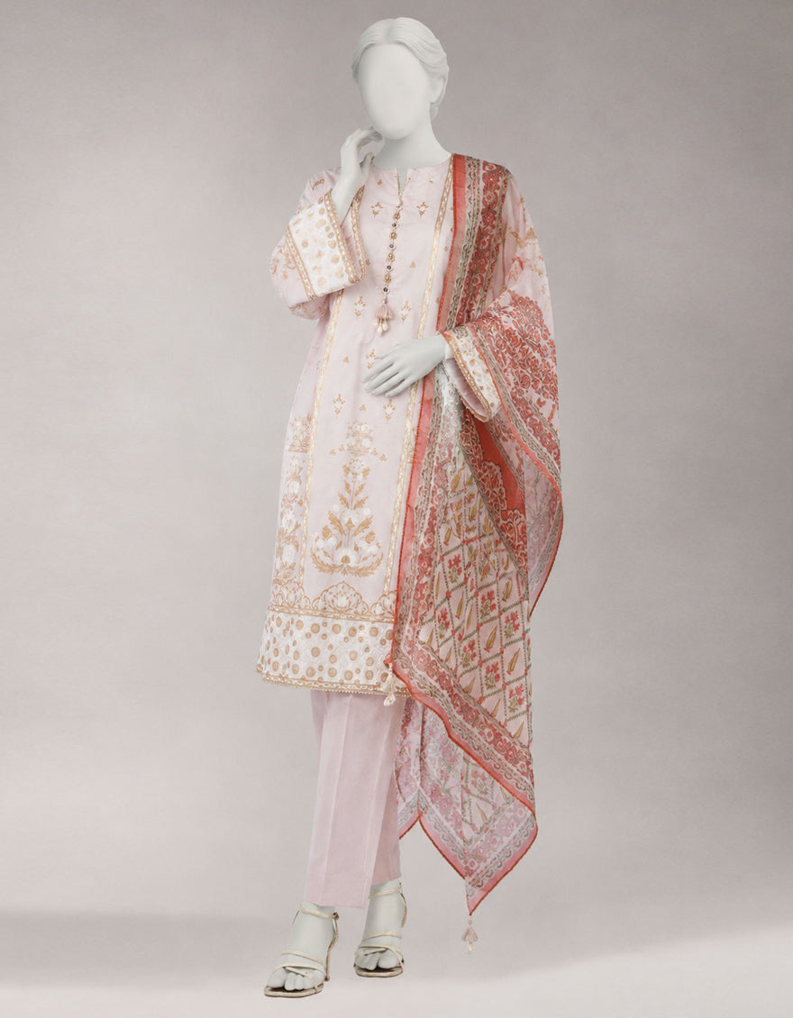 Pink Jacquard Digital Printed Unstitched 3Pc