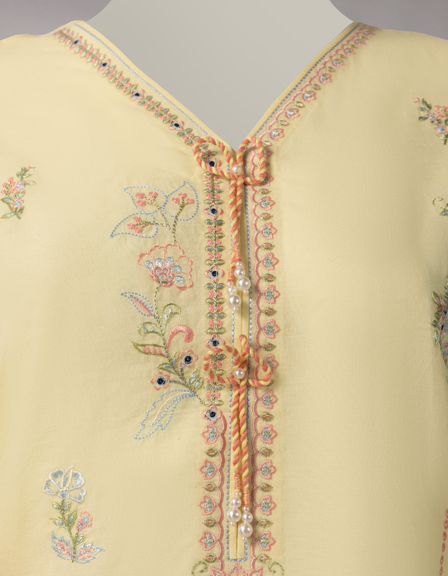 YELLOW LAWN SCHIFFLI UNSTITCHED 3PC