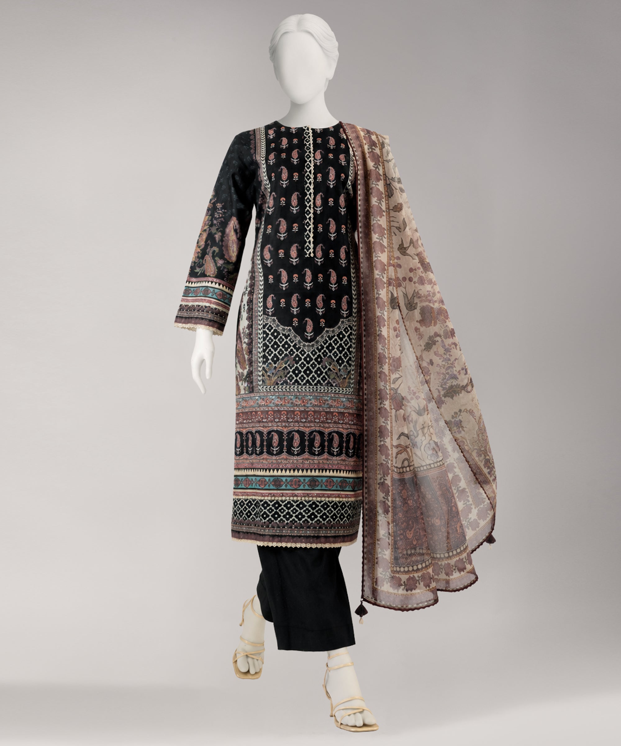 Black Lawn Digital Printed Unstitched 3Pc