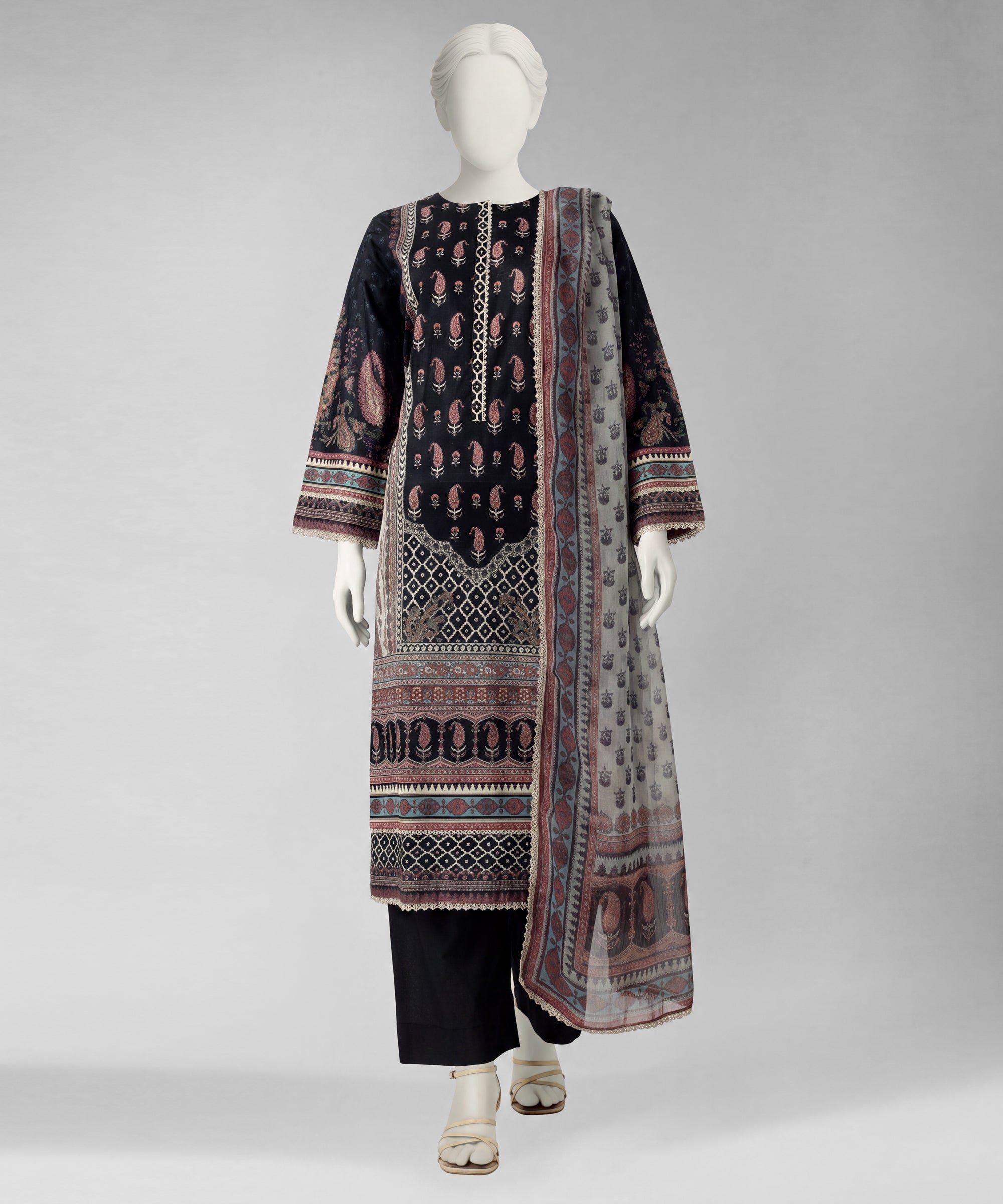 Black Lawn Digital Printed Unstitched 3Pc