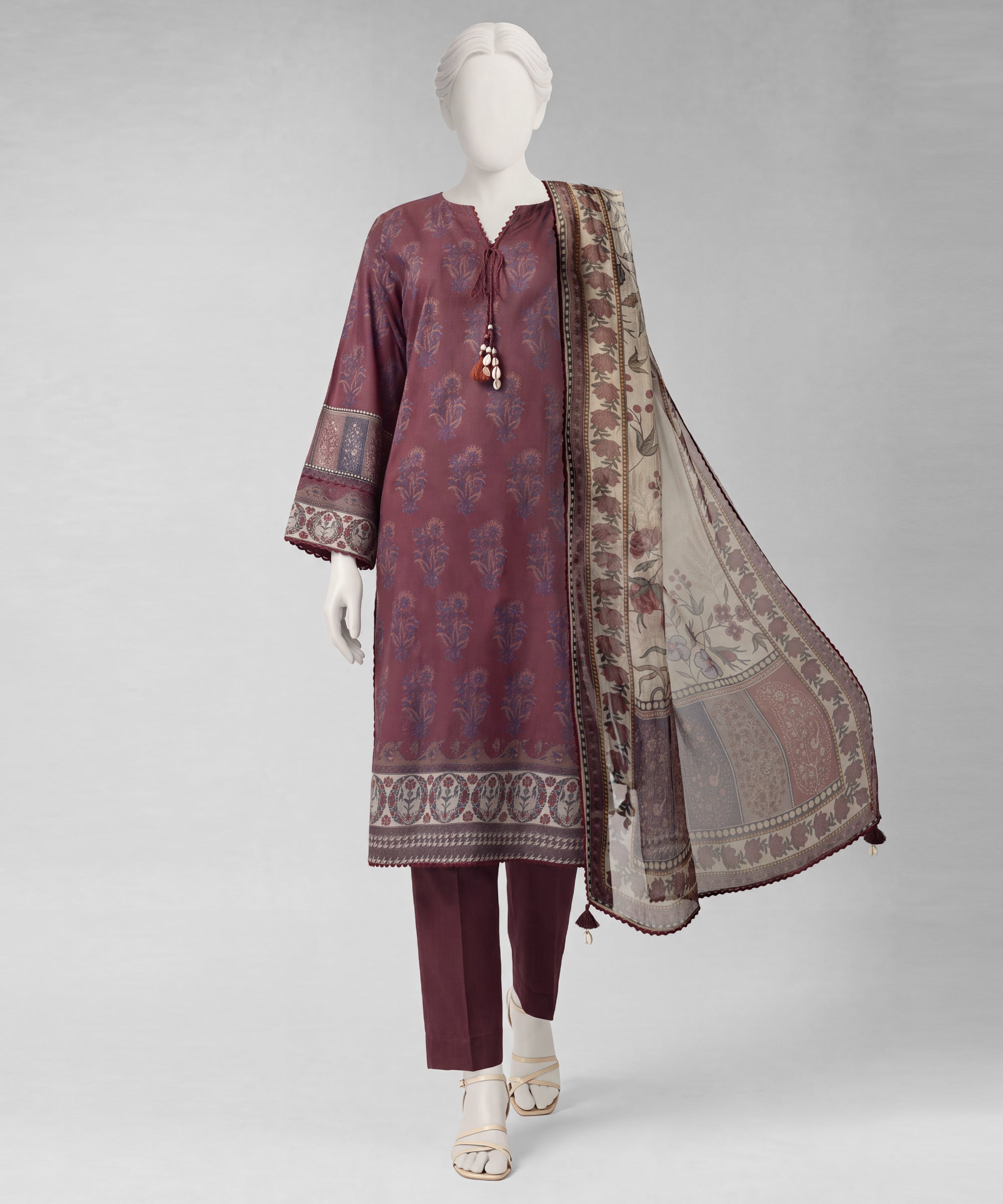 Maroon Lawn Digital Printed Unstitched 3Pc