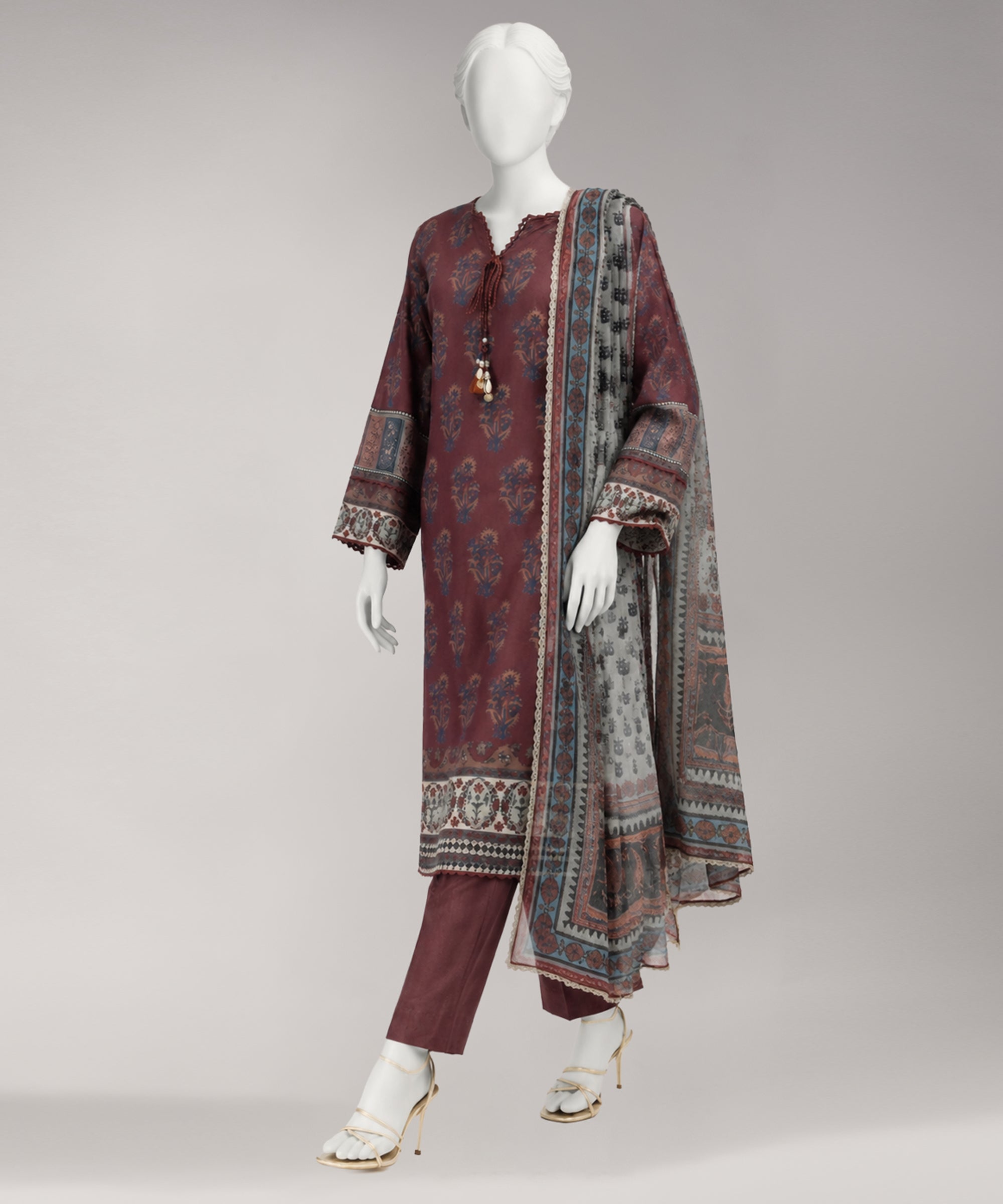 Maroon Lawn Digital Printed Unstitched 3Pc