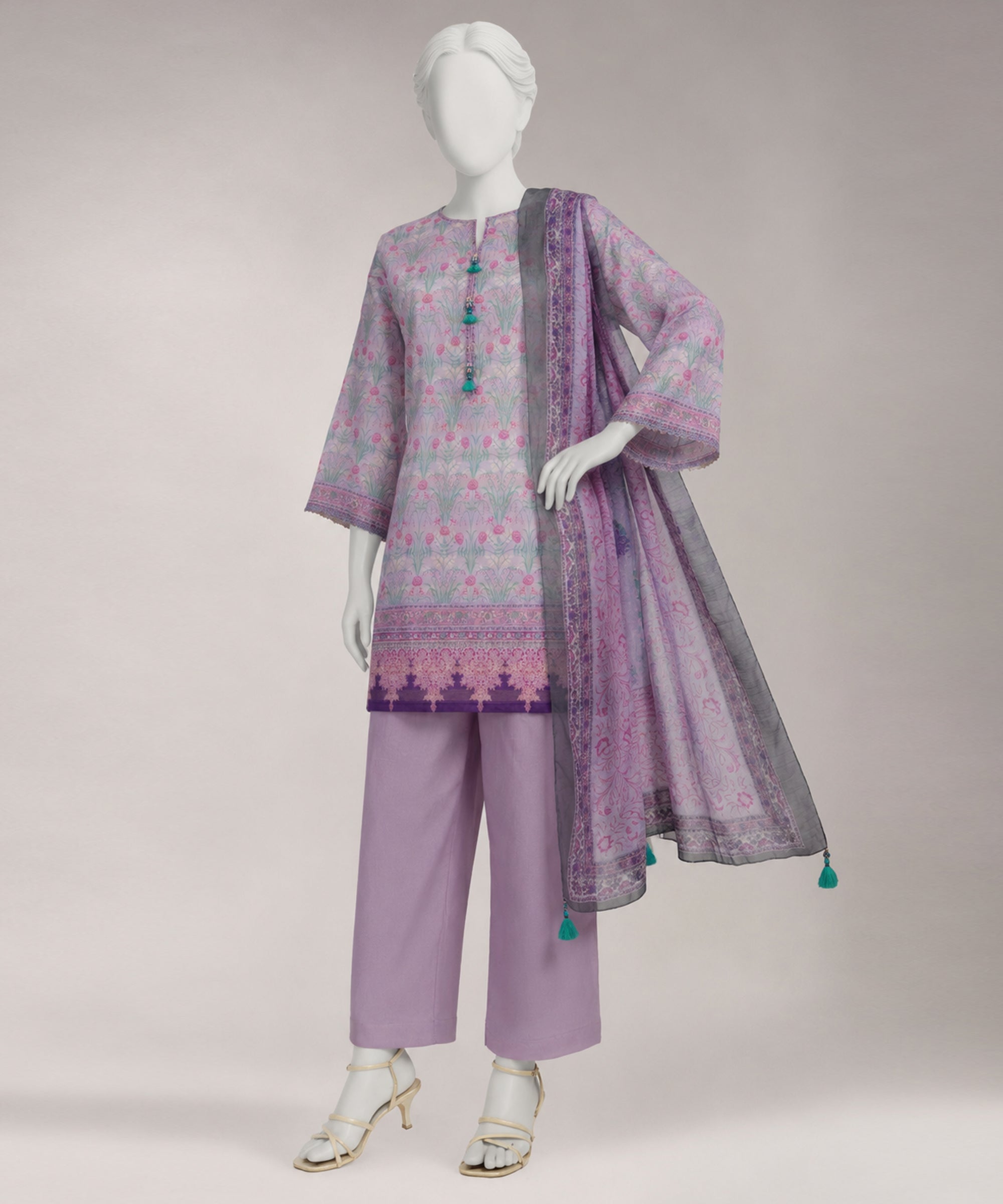 Purple Lawn Printed Zari Tar Unstitched 3Pc