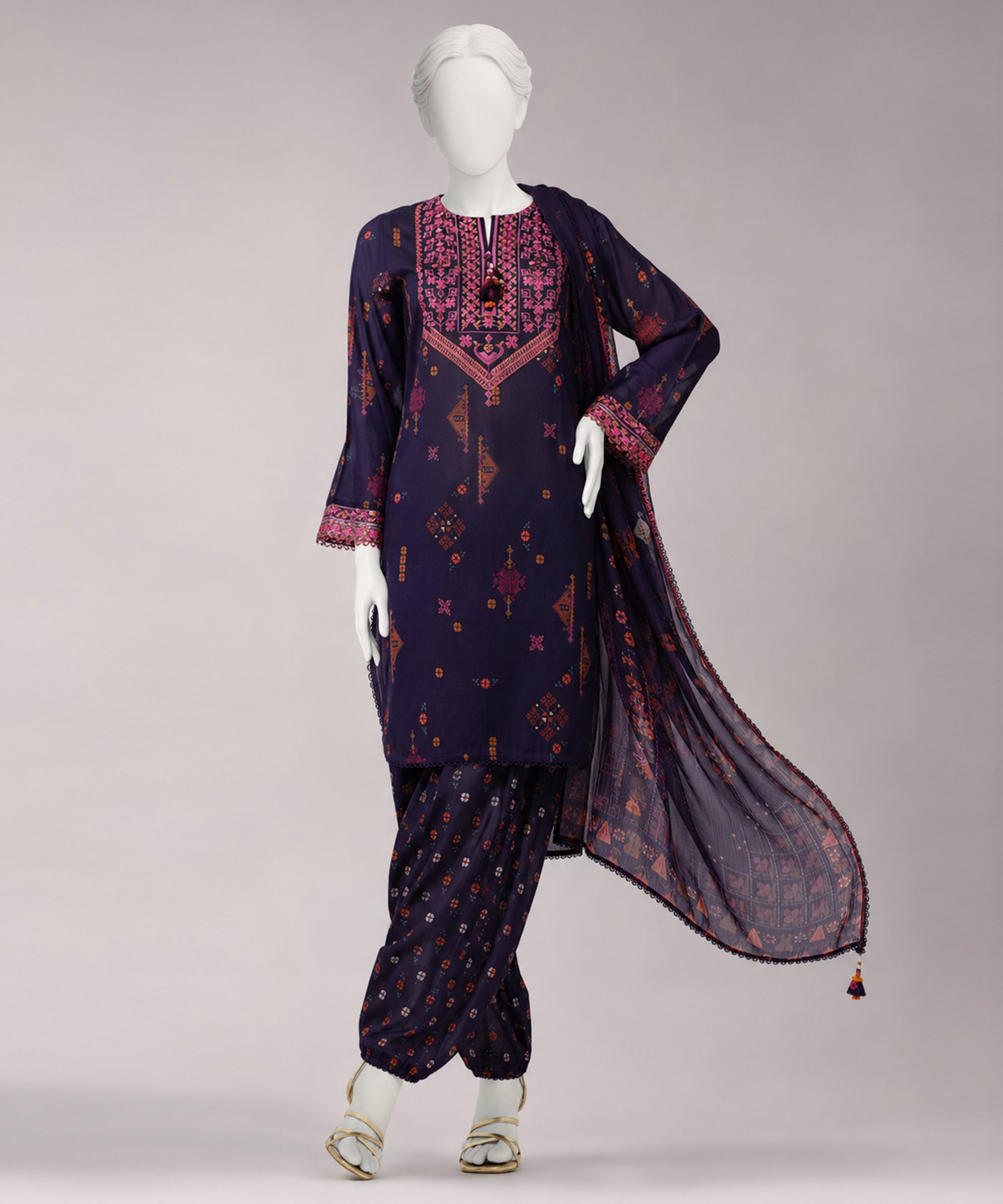 Multicolor Lawn Embroidered Unstitched 3Pc