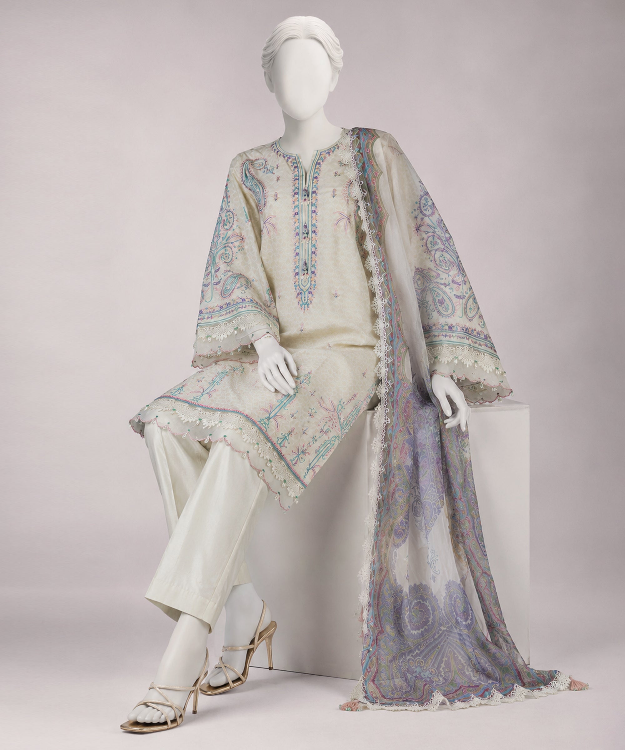 Beige Lawn Embroidered Unstitched 3Pc