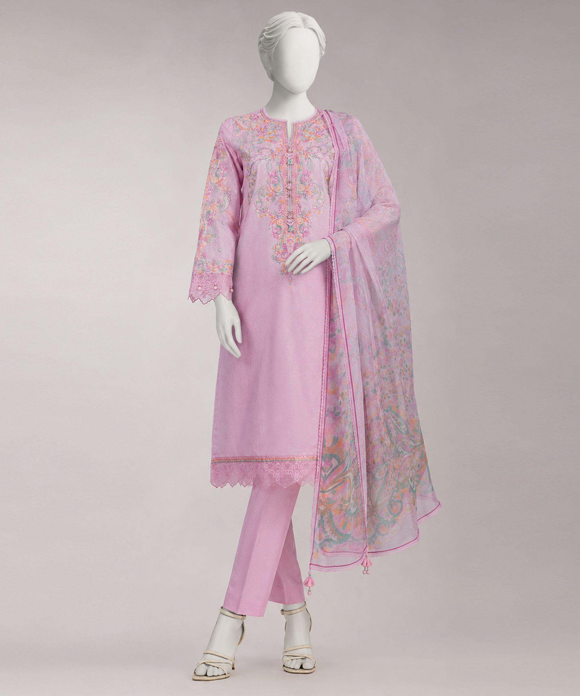 Pink Lawn Embroidered 3Pc