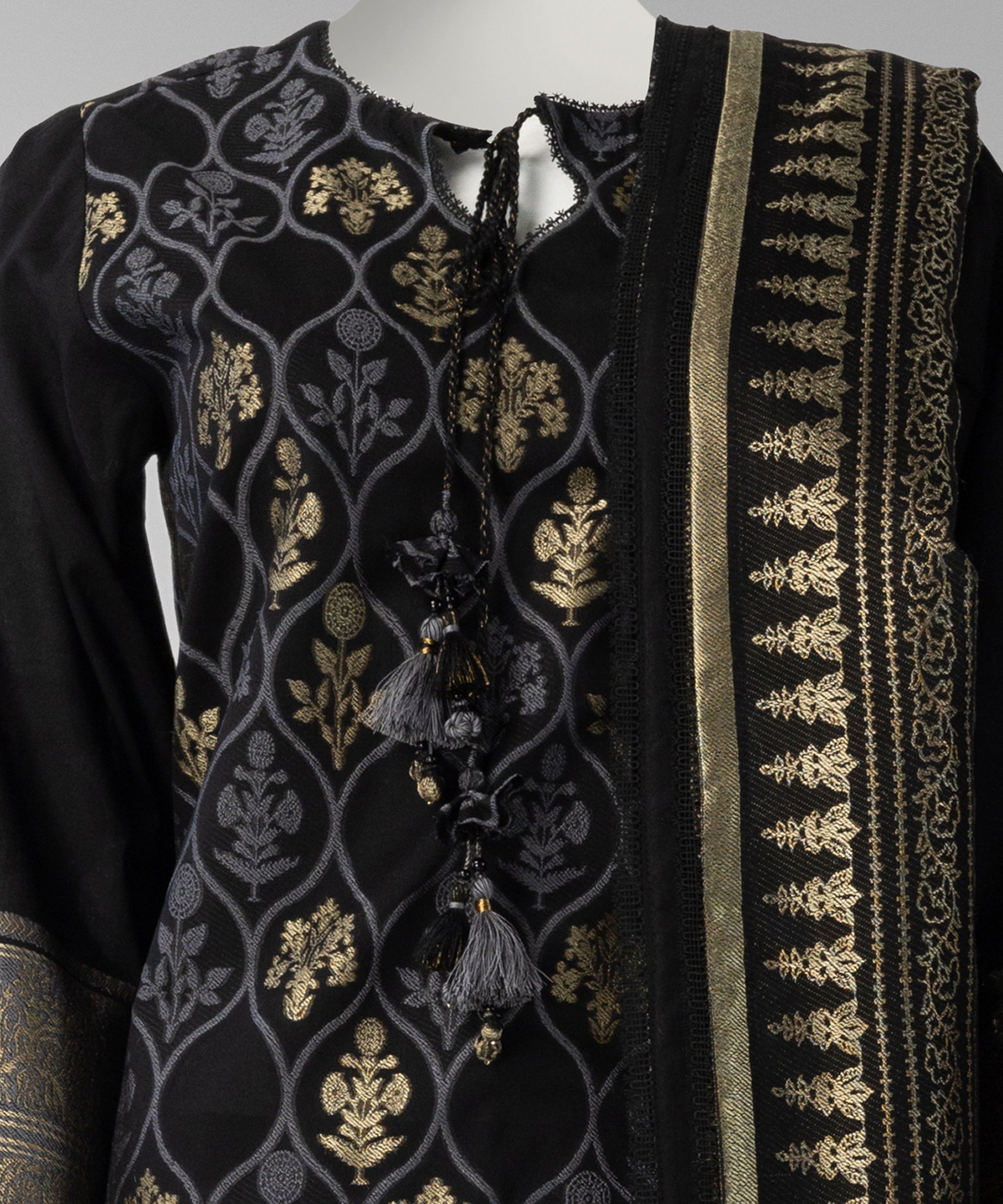 Black Jacquard Yarn Dyed Unstitched 3Pc
