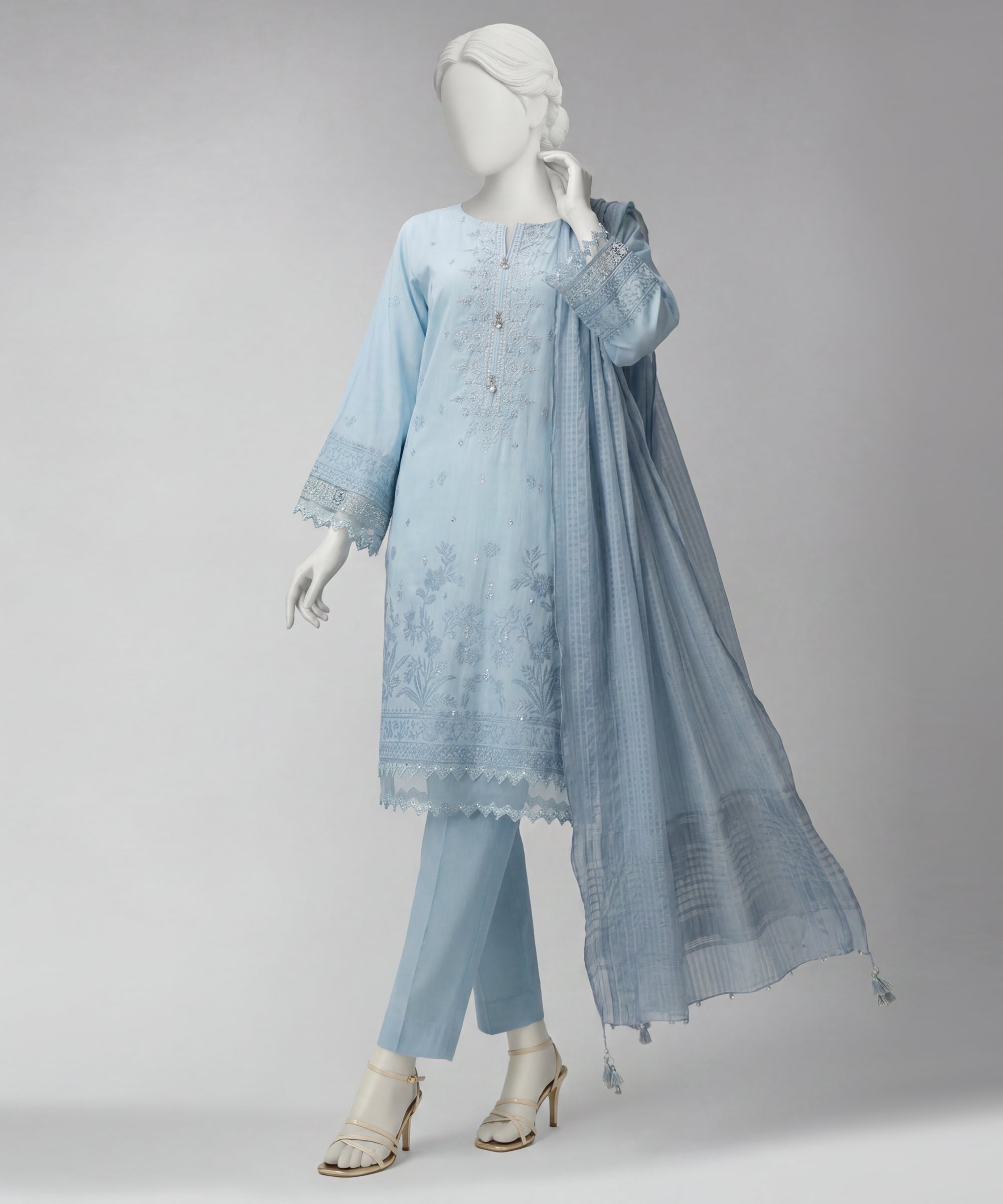 Blue Lawn Embroidered 3Pc