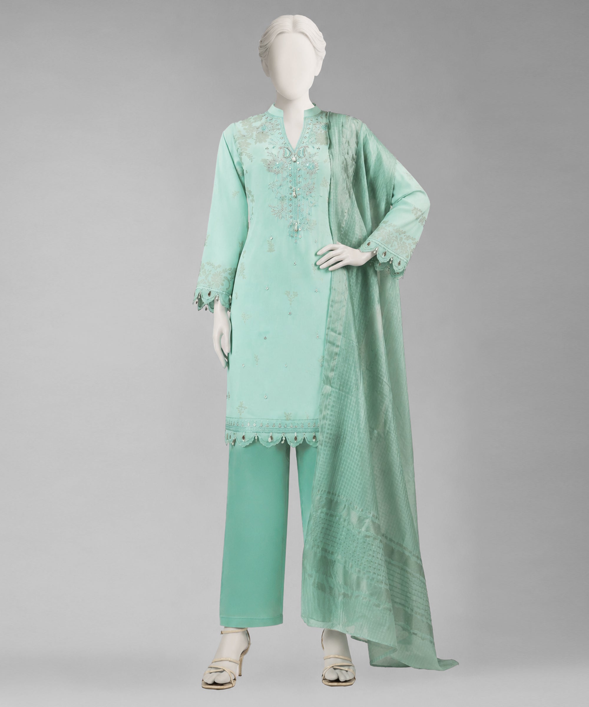 Green Lawn Embroidered 3Pc