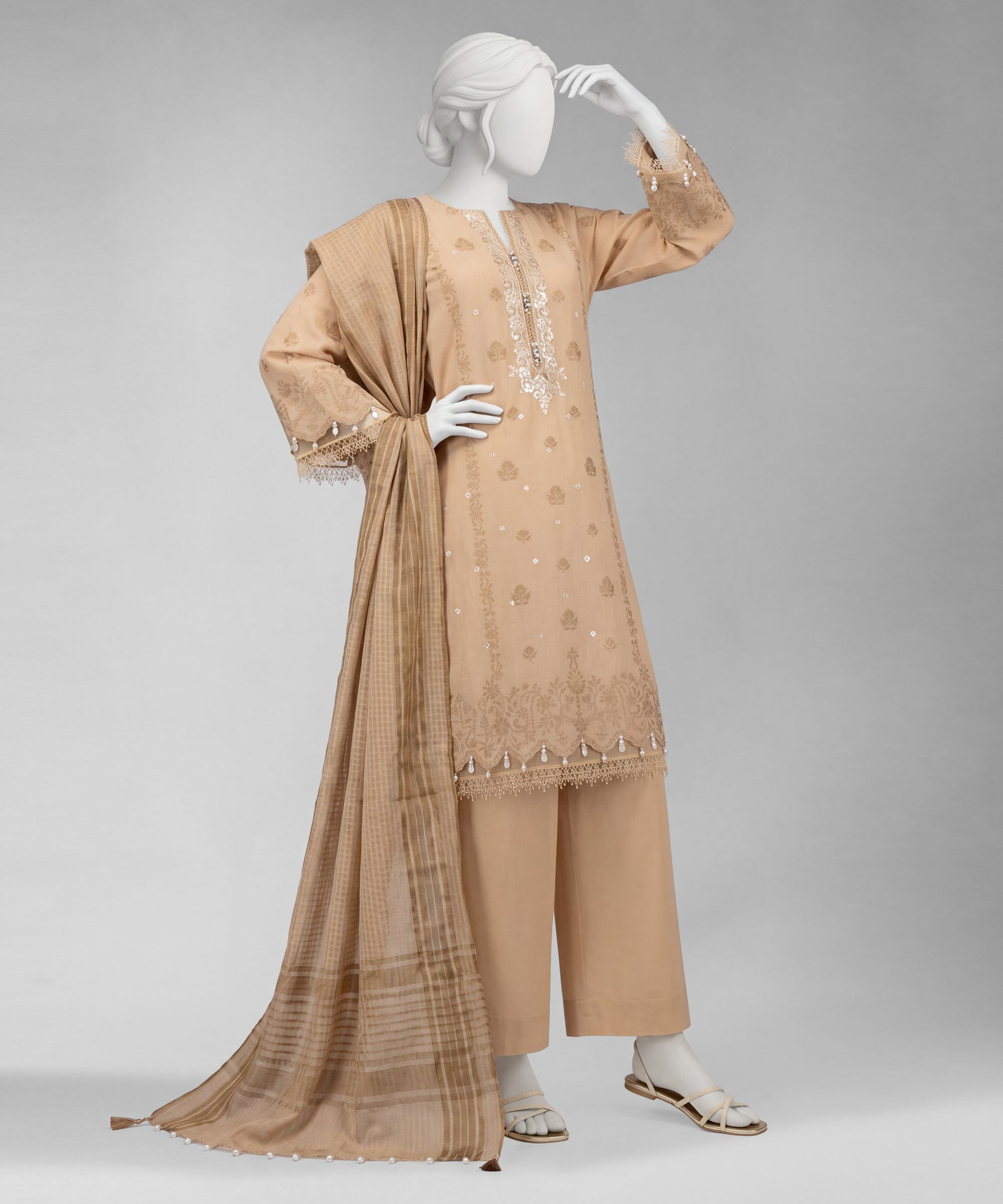 Beige Lawn Embroidered 3Pc