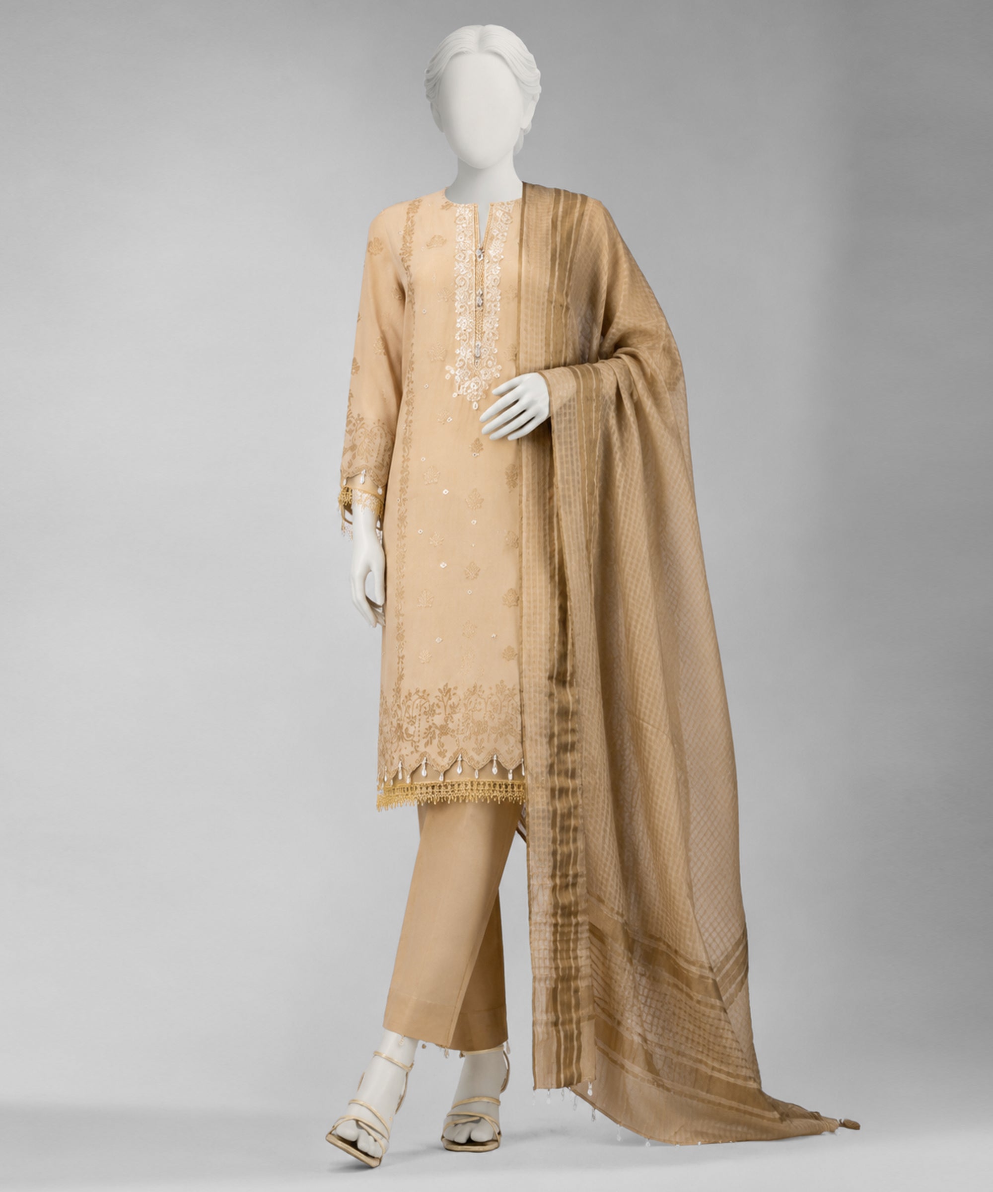 Beige Lawn Embroidered 3Pc