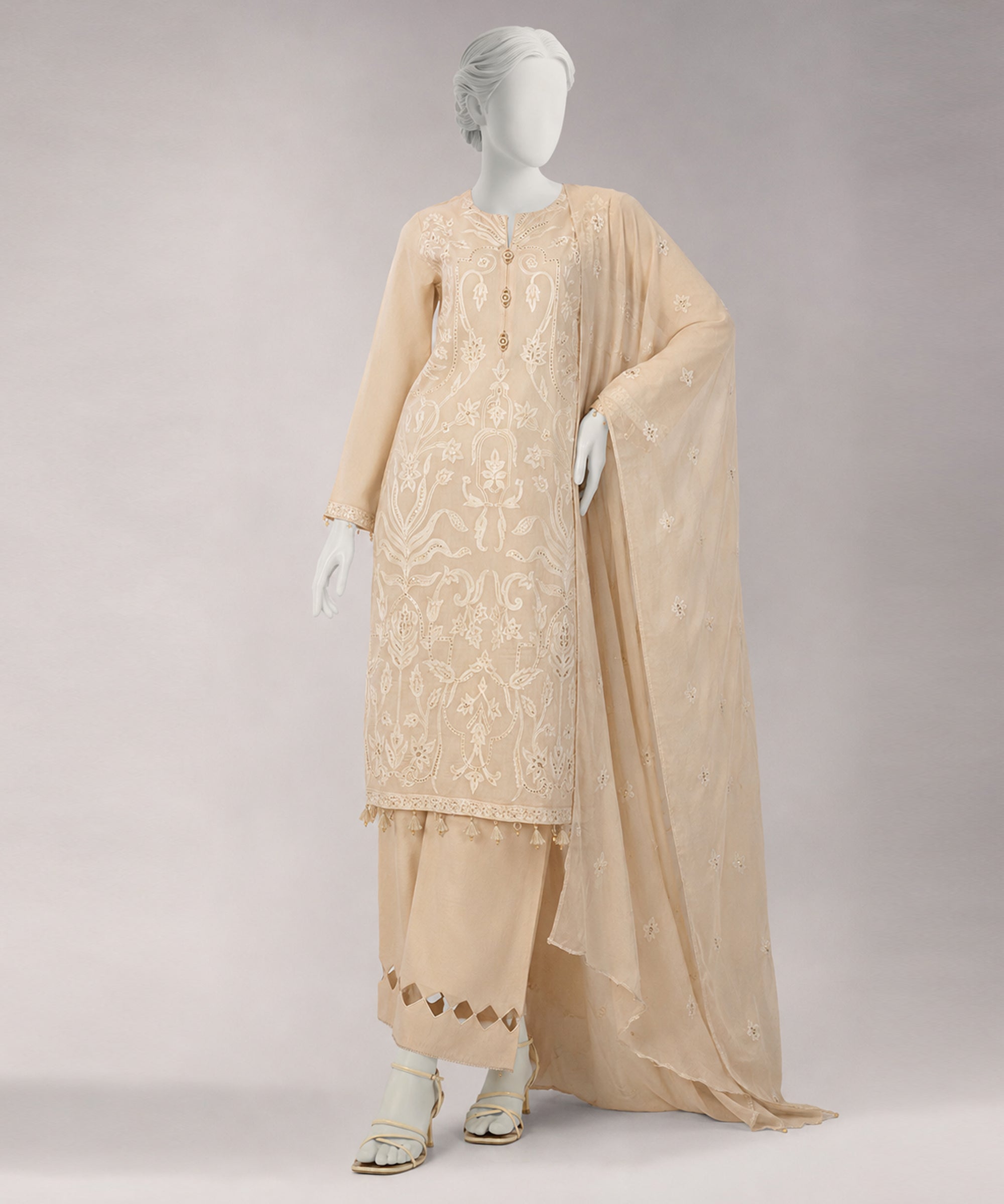 Beige Lawn Embroidered Unstitched 3Pc