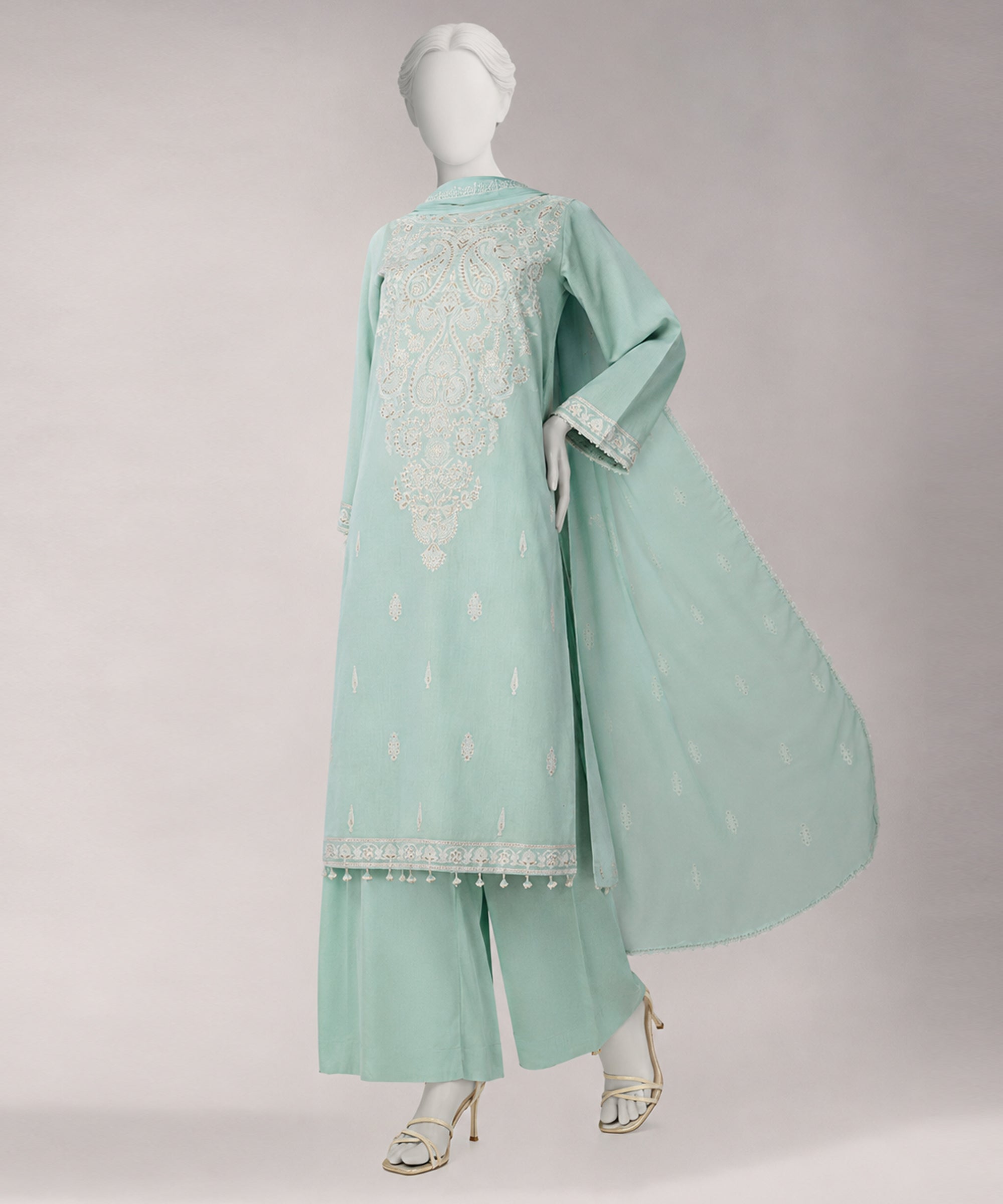 Sky Blue Lawn Embroidered Unstitched 3Pc