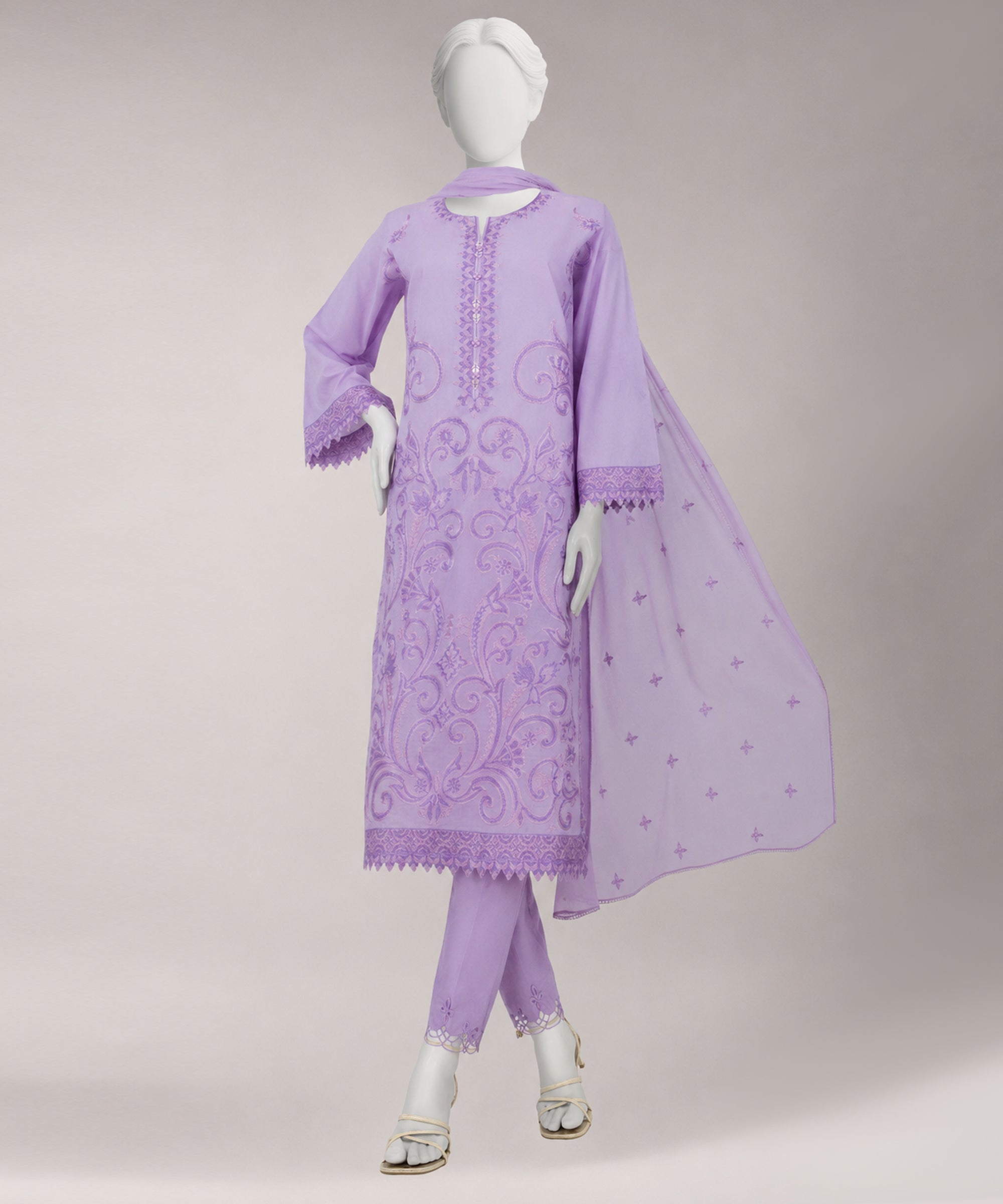 Purple Lawn Embroidered Unstitched 3Pc