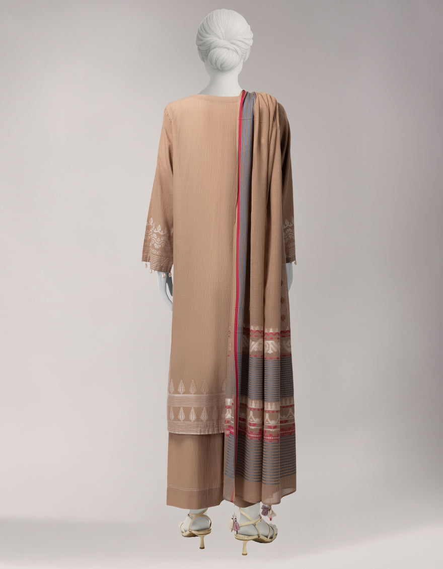 Beige Jacquard Yarn Dyed Unstitched 3Pc