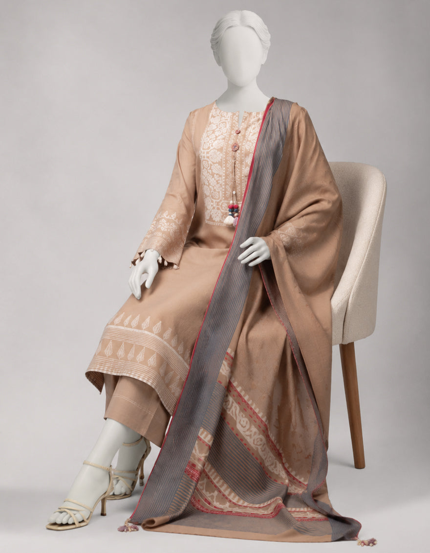 Beige Jacquard Yarn Dyed Unstitched 3Pc