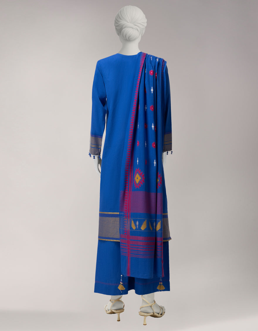 Blue Jacquard Yarn Dyed Unstitched 3Pc