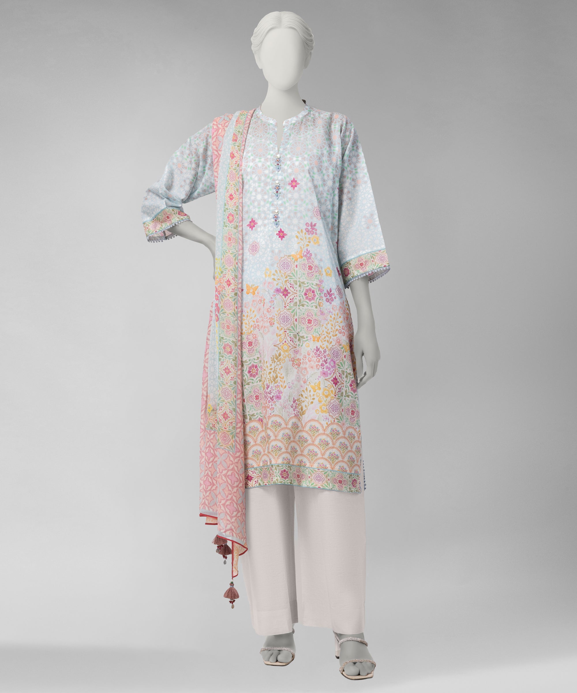 Sky Blue Digital Printed Cambric Unstitched 3Pc