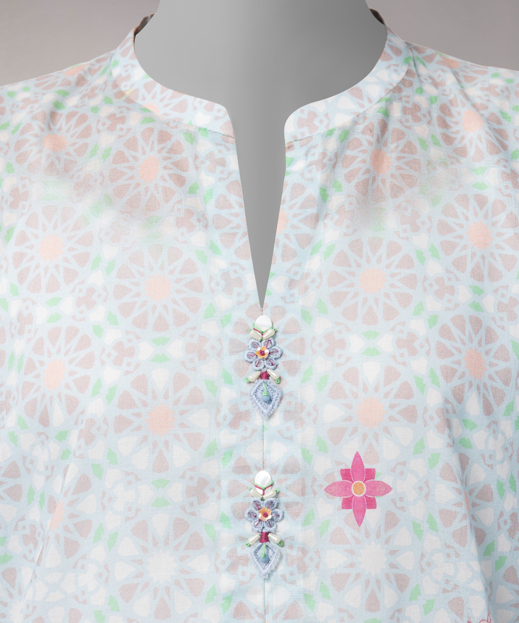 Sky Blue Digital Printed Cambric Unstitched 3Pc