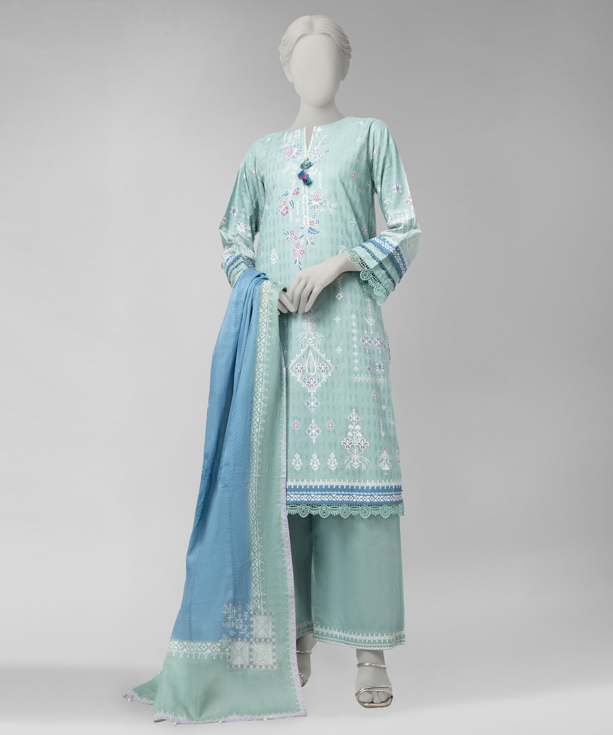 Light Green Paste Printed Dobby Unstitched 3Pc