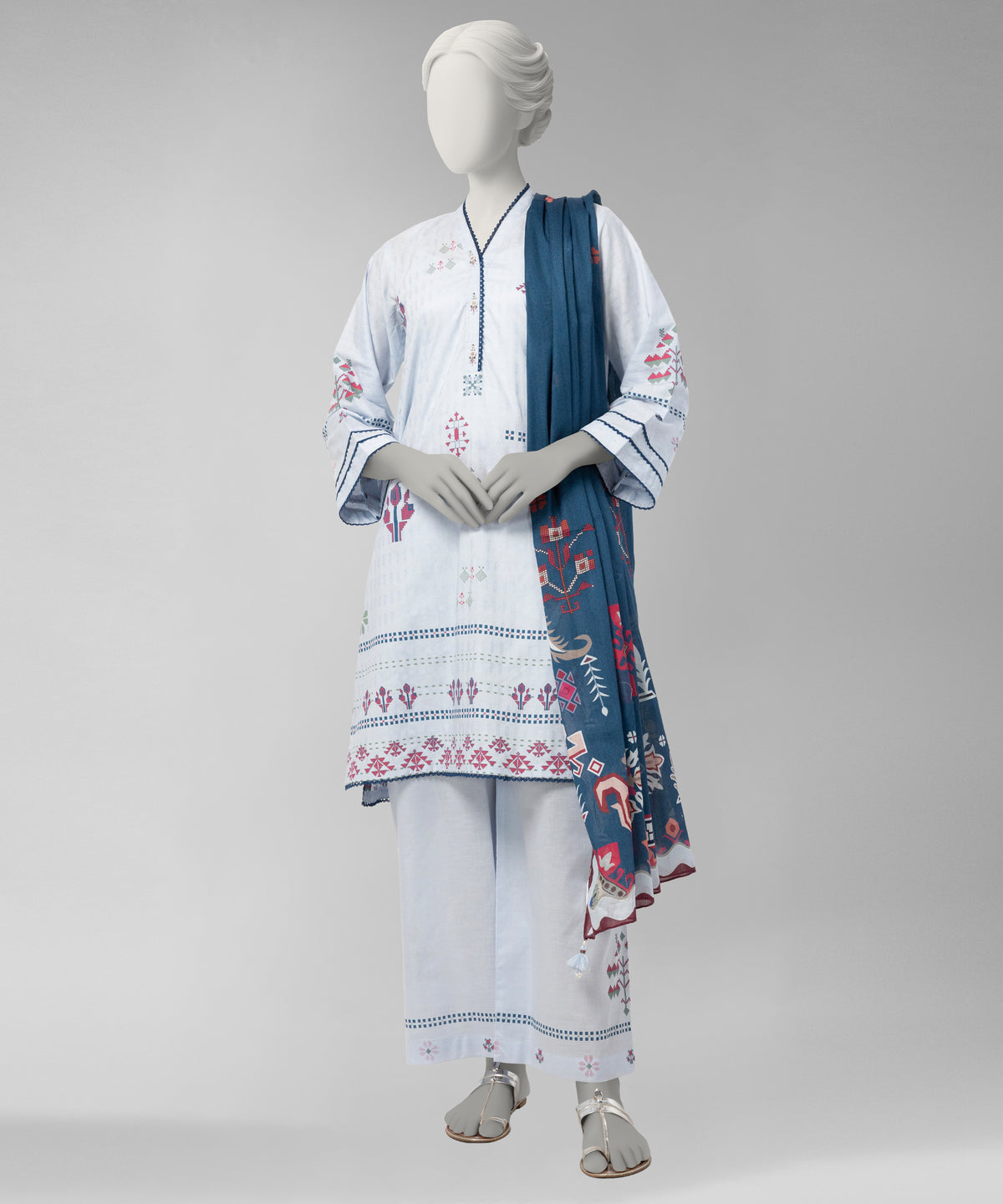 Light Blue Paste Printed Dobby Unstitched 3Pc