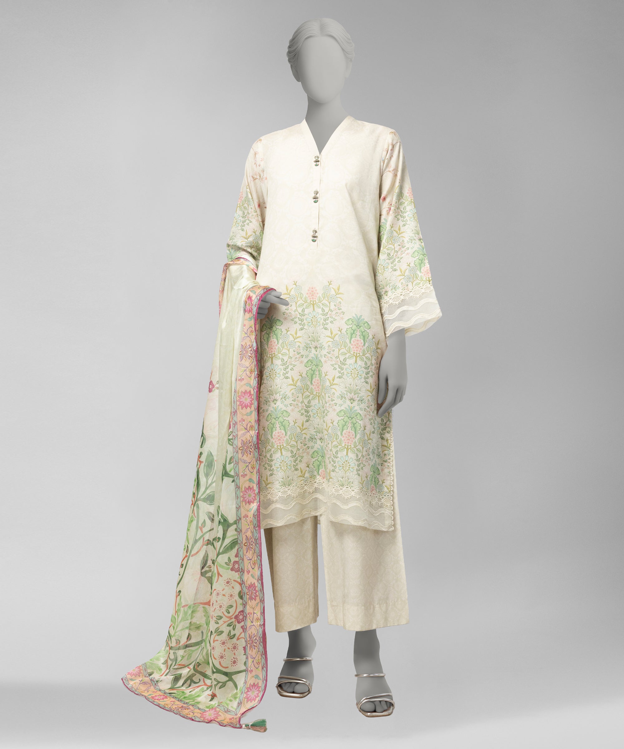 Light Green Digital Printed Cotton Viscose Unstitched 3Pc