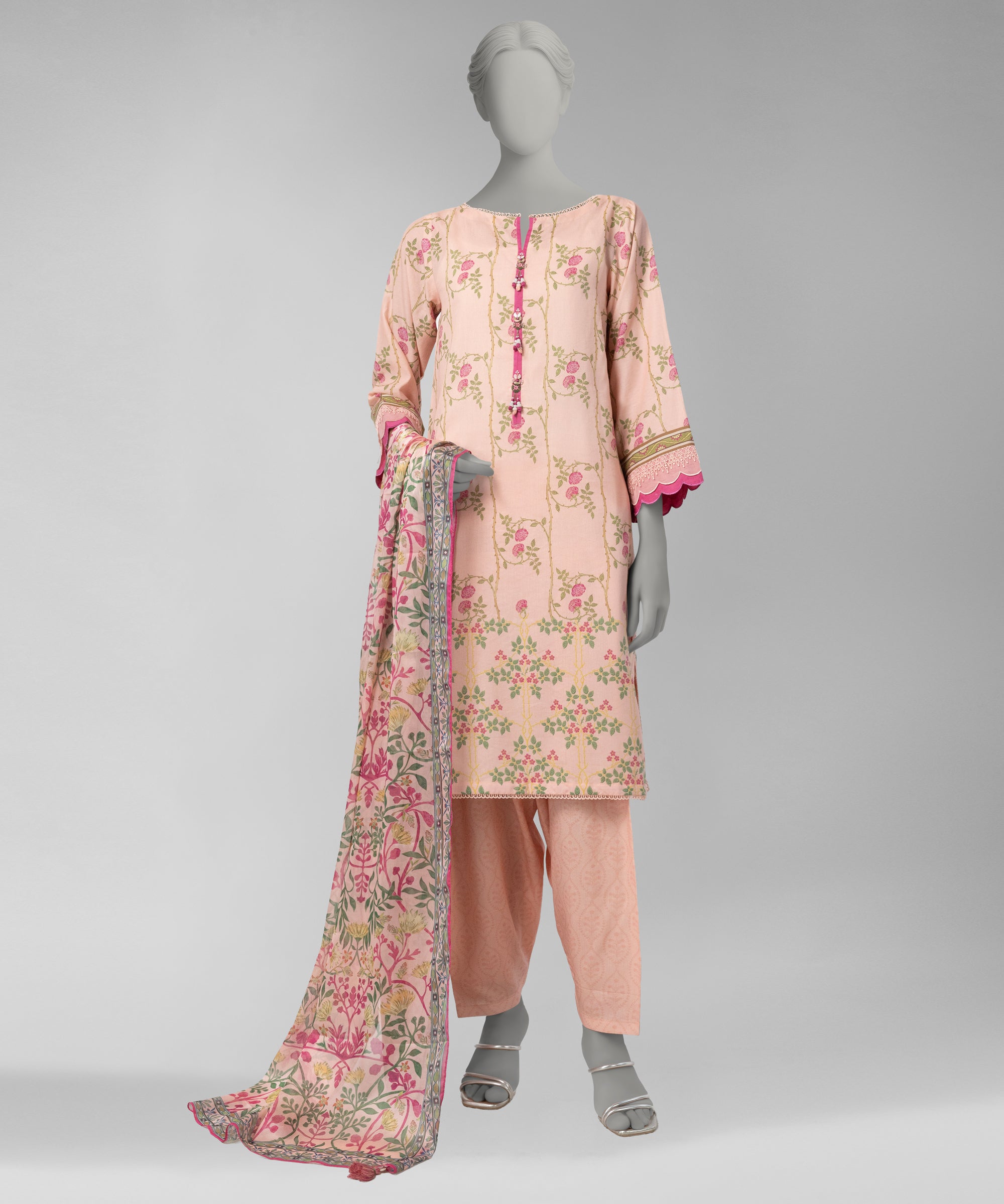Pink Digital Printed Cotton Viscose Unstitched 3Pc