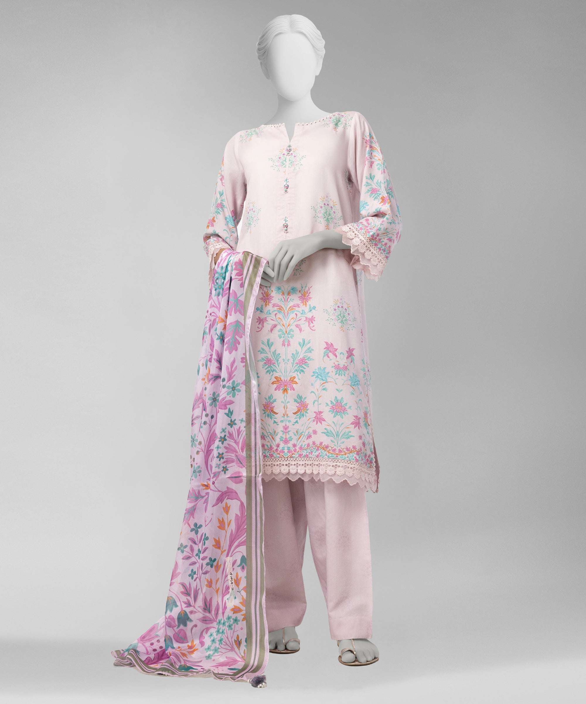 Light Pink Digital Printed Cotton Viscose Unstitched 3Pc