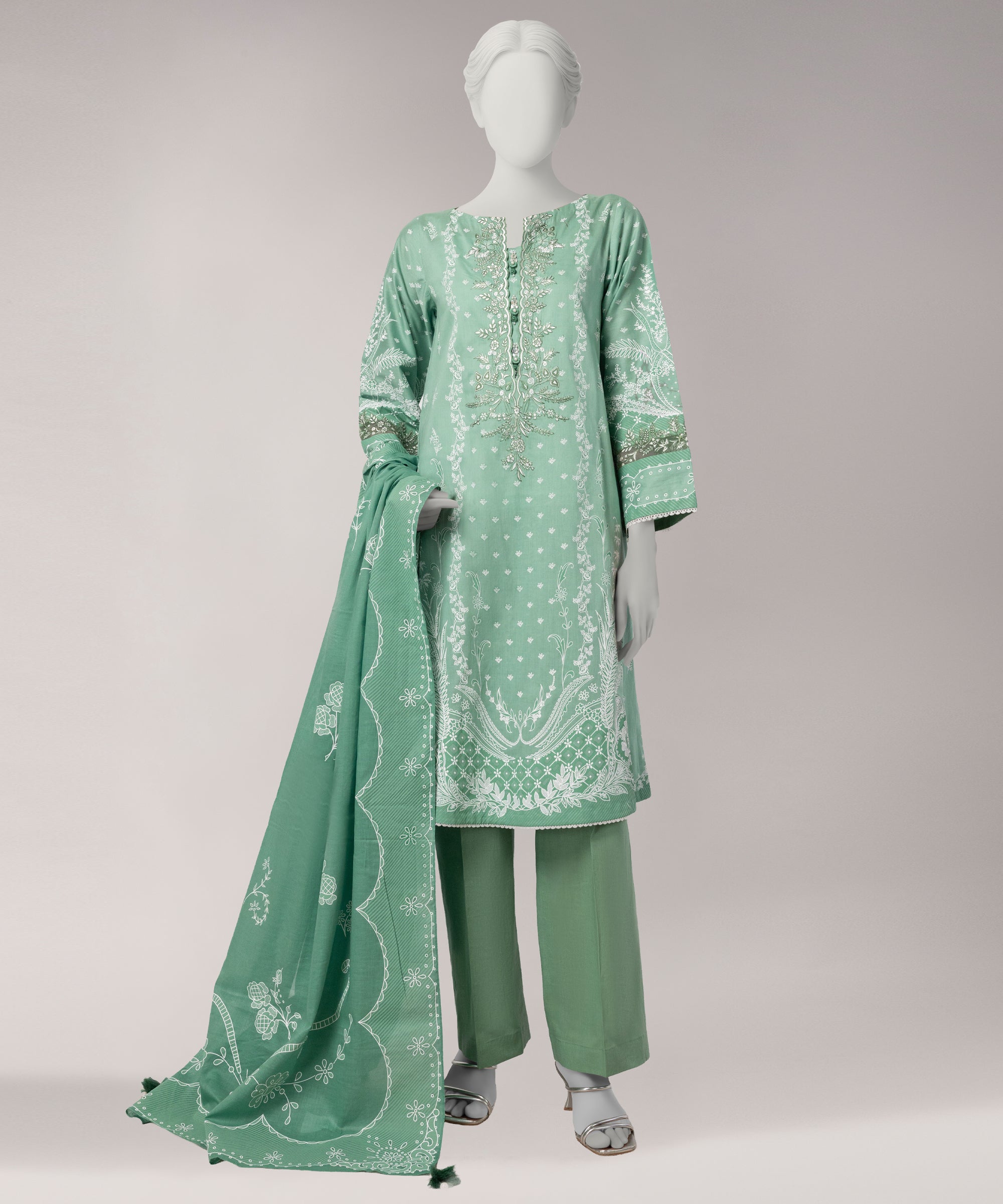 Green Embroidered Liminal Unstitched 3Pc