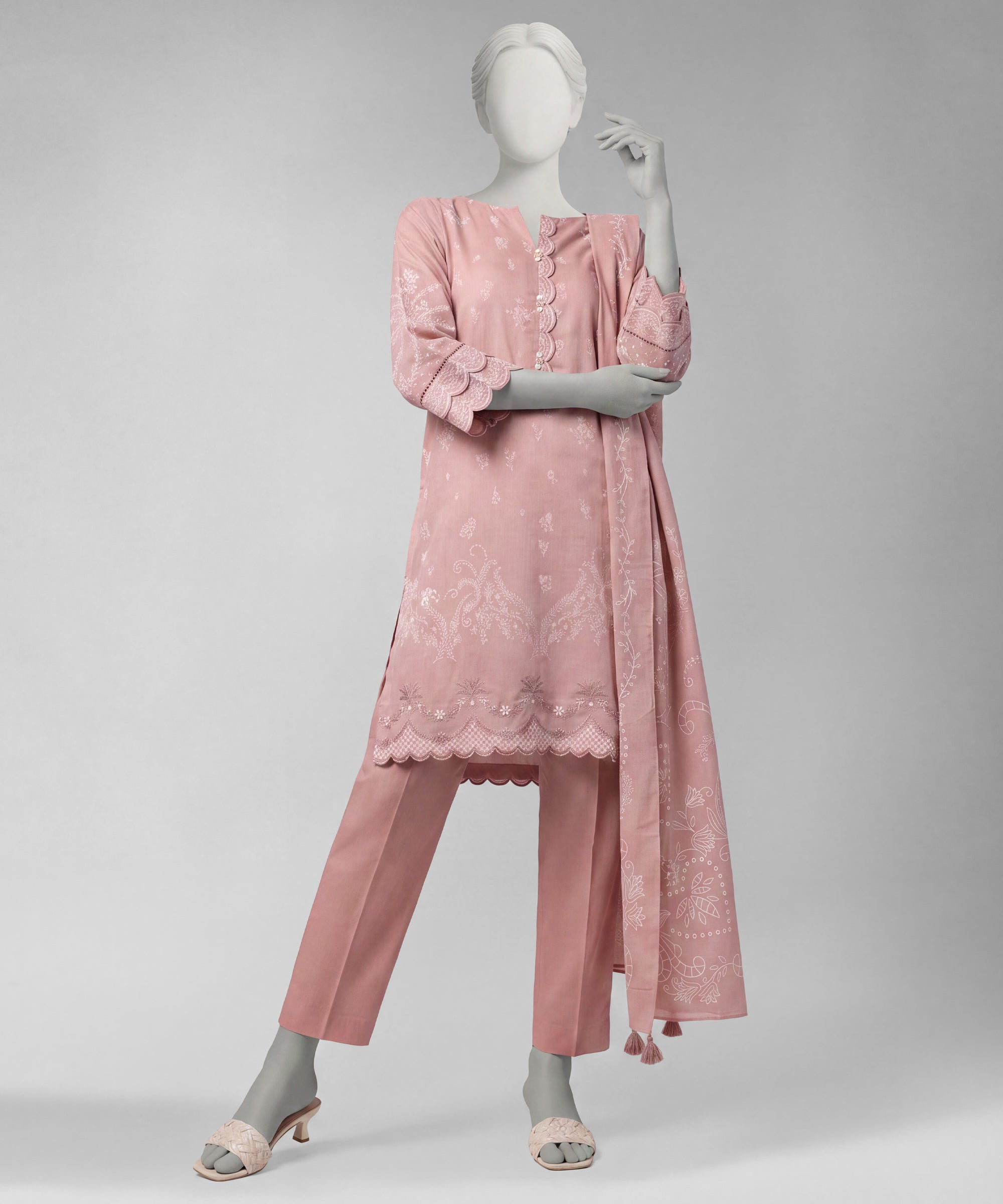 Pink Embroidered Liminal Unstitched 3Pc
