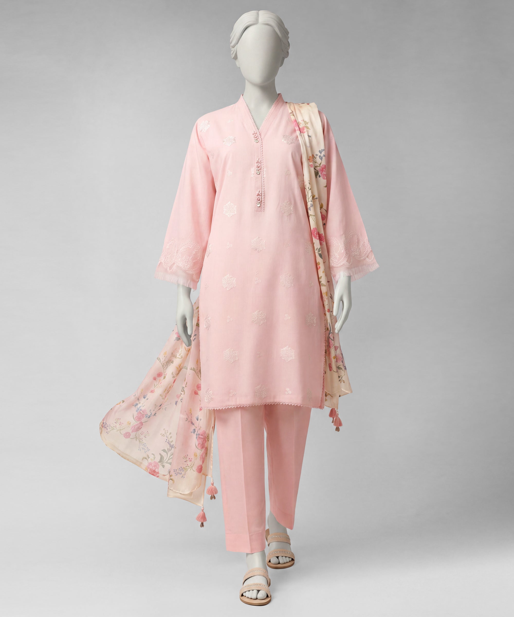 Pink Embroidered Liminal Unstitched 3Pc