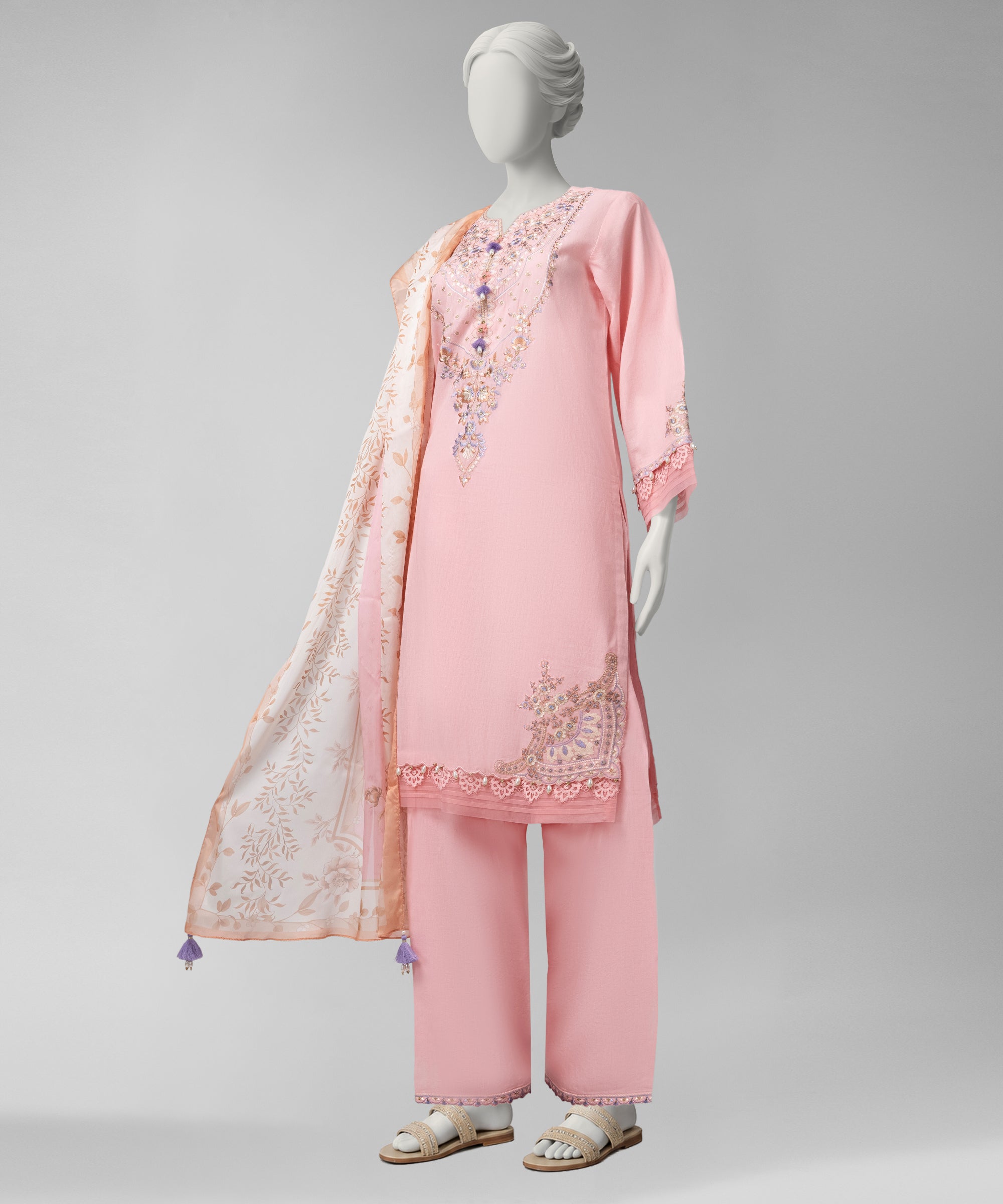 Pink Embroidered Liminal Unstitched 3Pc