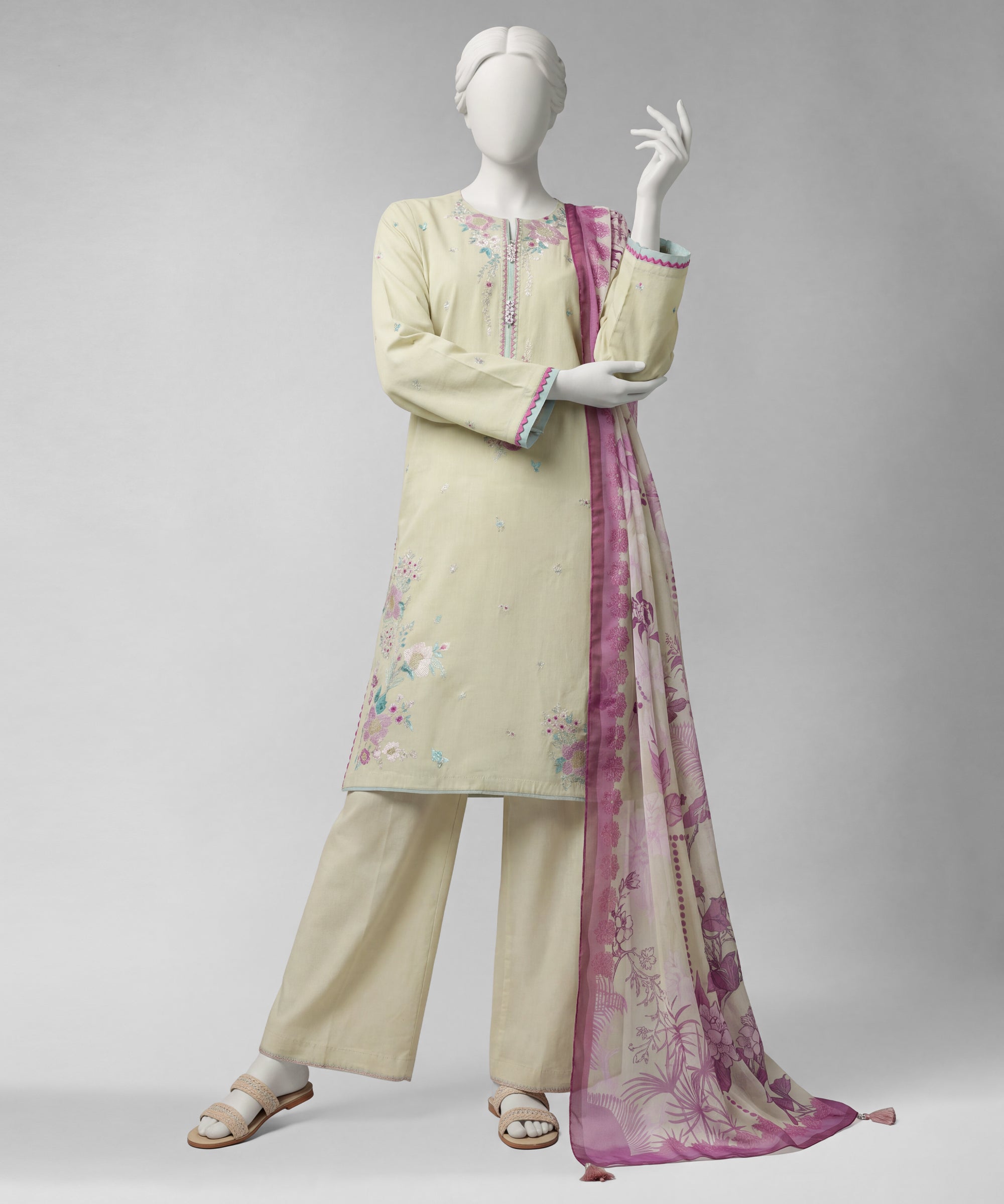 Green Embroidered Liminal Unstitched 3Pc