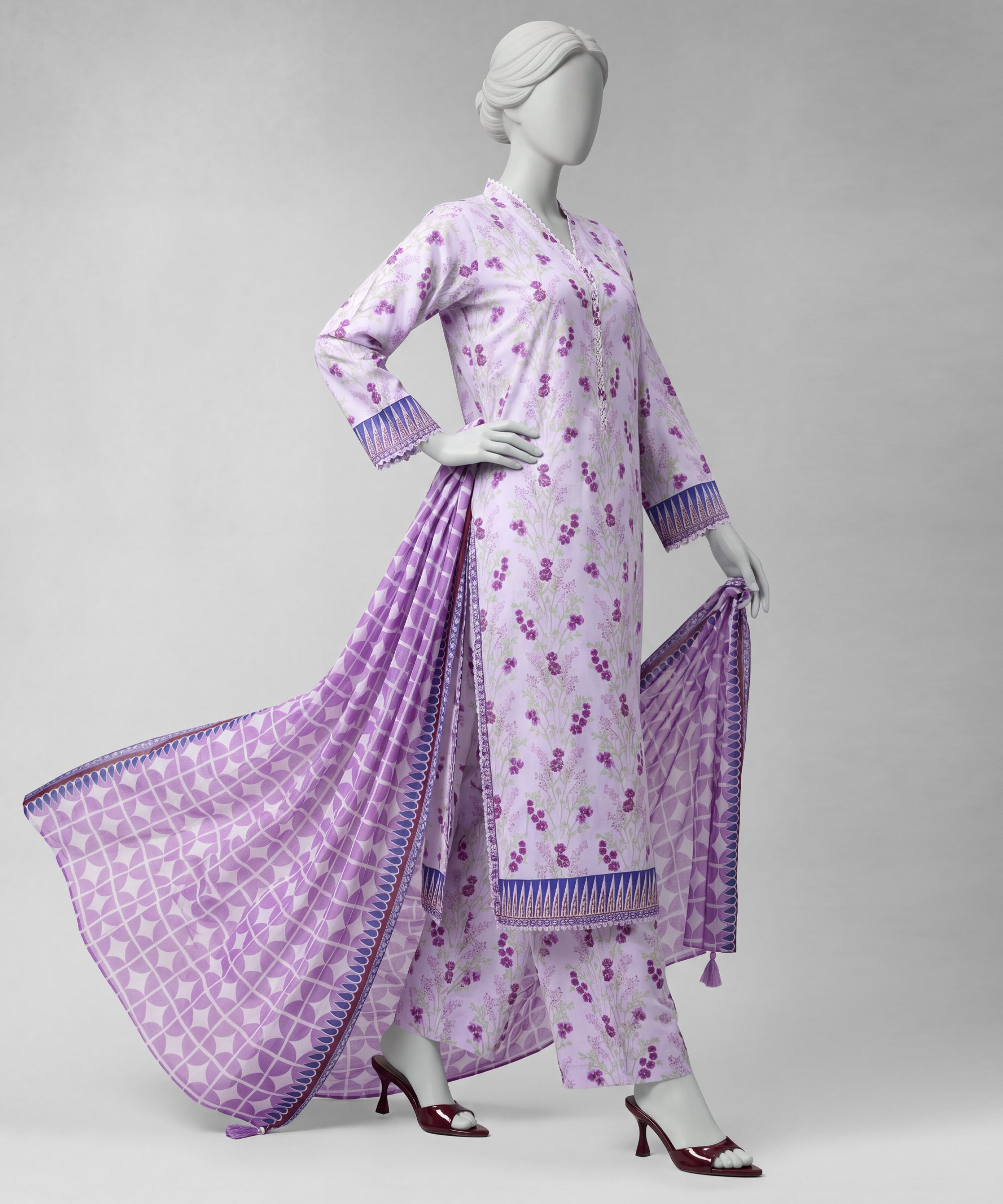 Light Purple Lawn Printed Unstitched 3Pc
