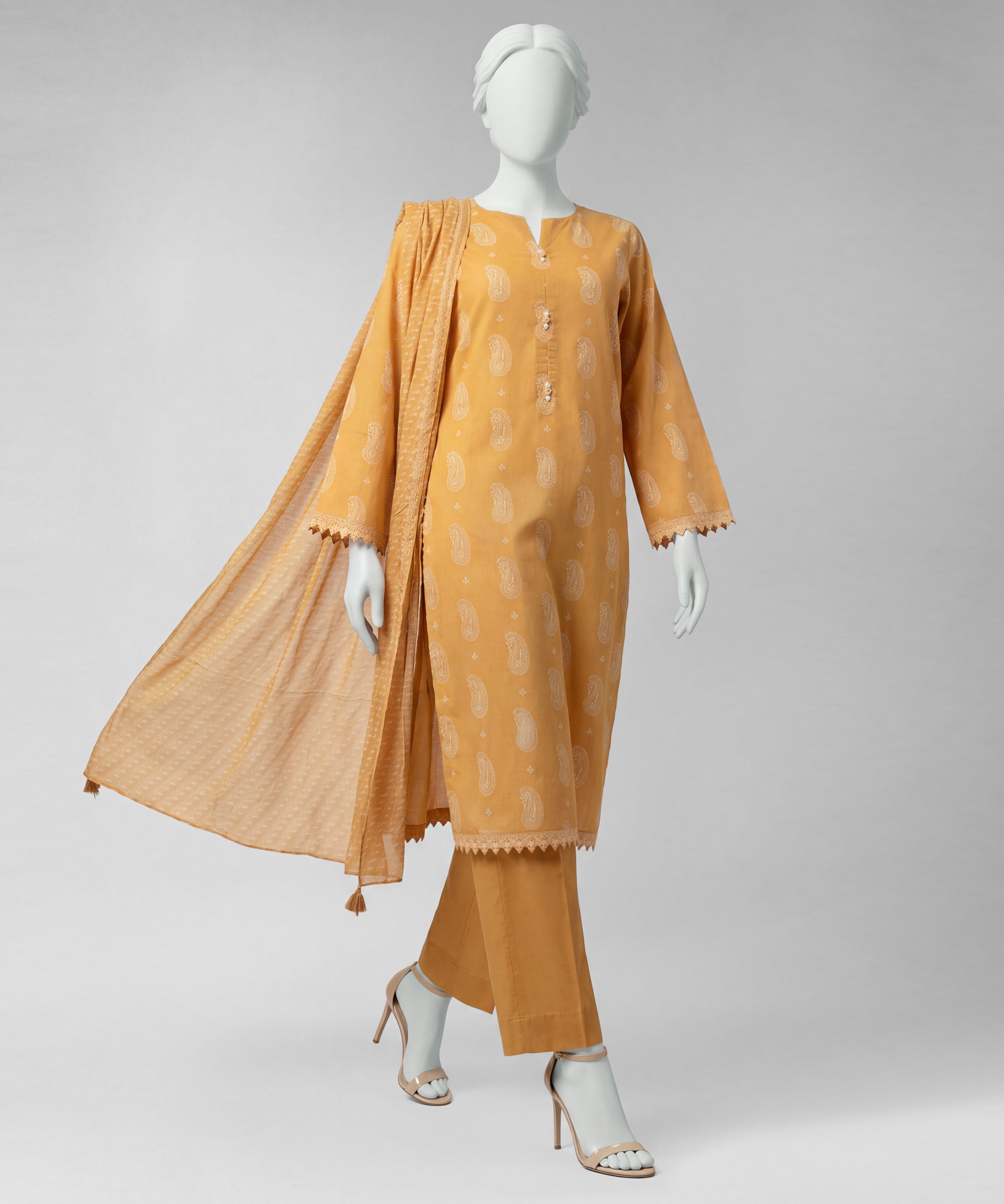 Mustard Lawn Printed Unstitched 3Pc