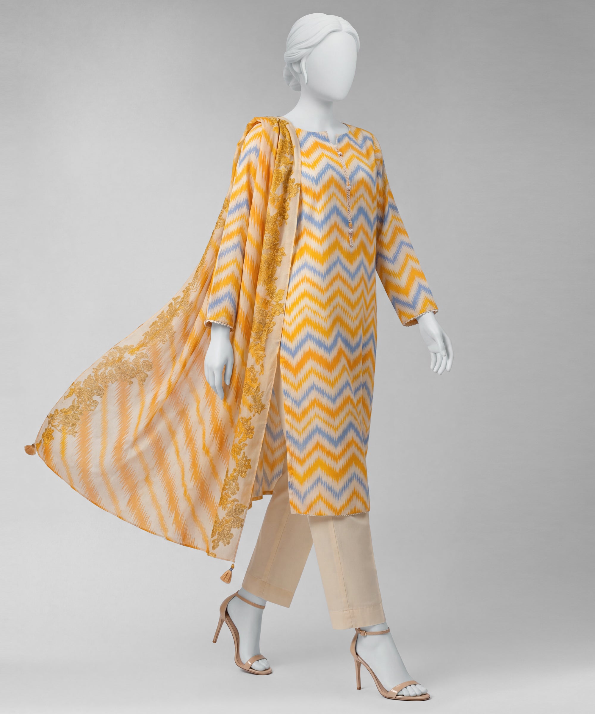Off White Lawn Printed Unstitched 3Pc