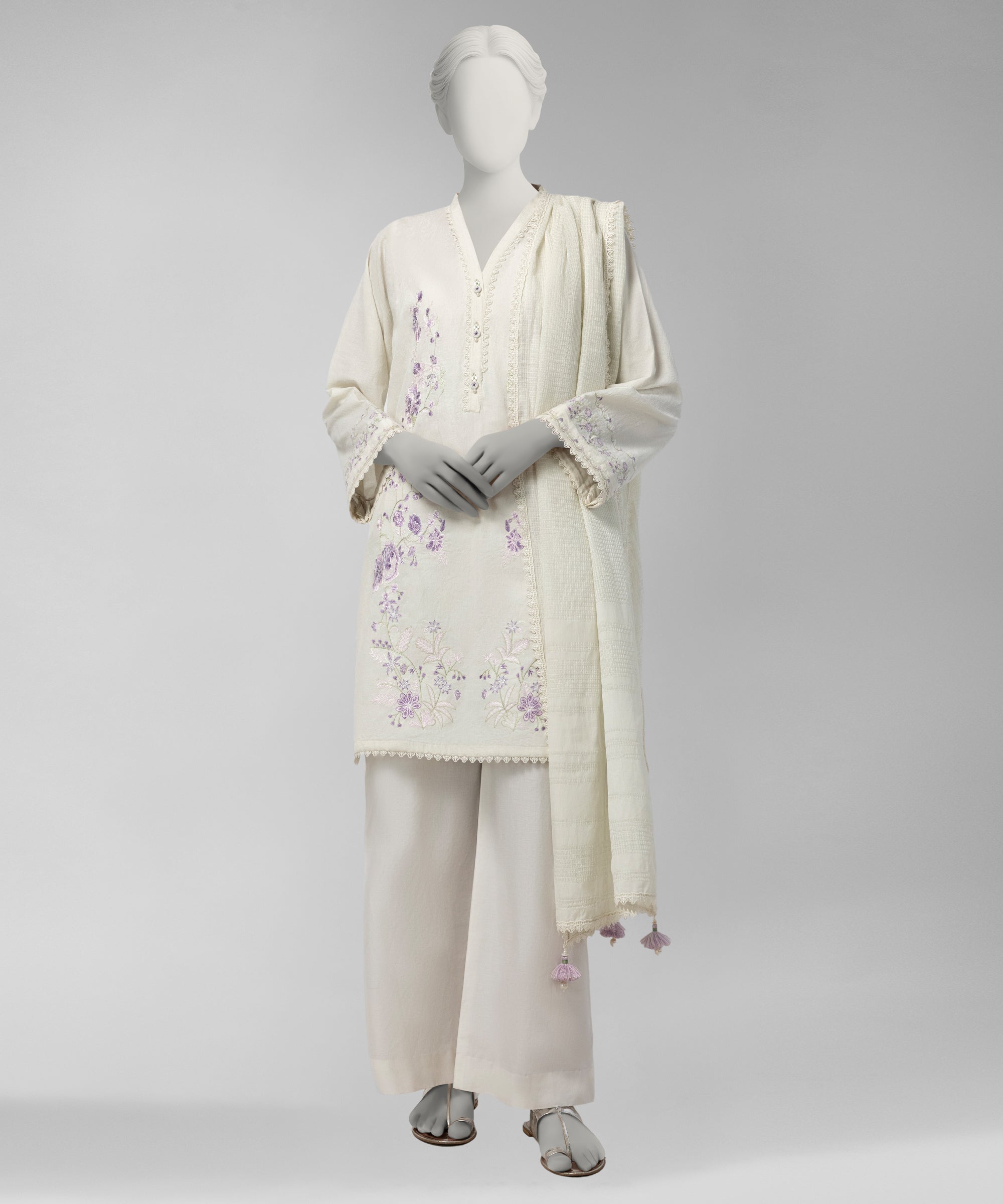 White Embroidered Dobby Unstitched 3Pc