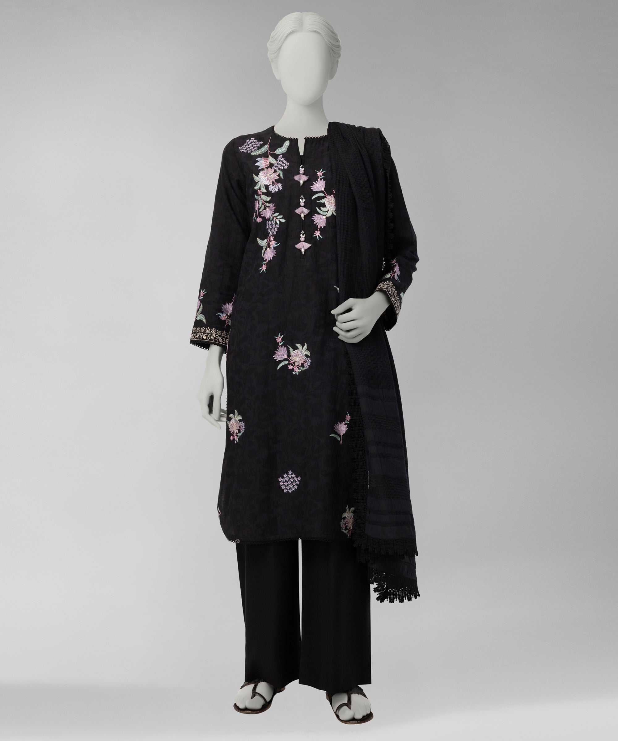 Black Embroidered Dobby Unstitched 3Pc