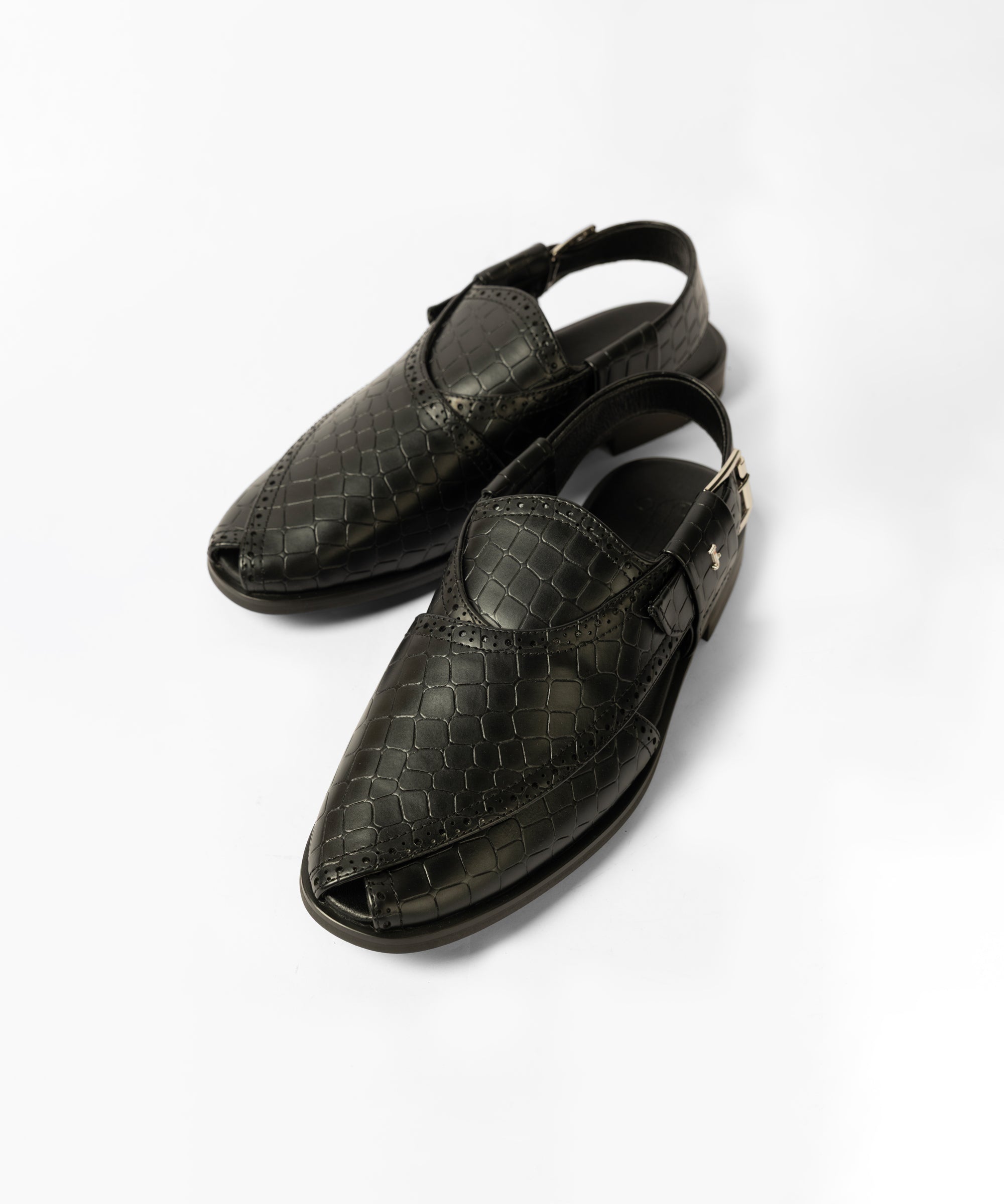 BLACK TEXTURED PESHAWARI SANDALS