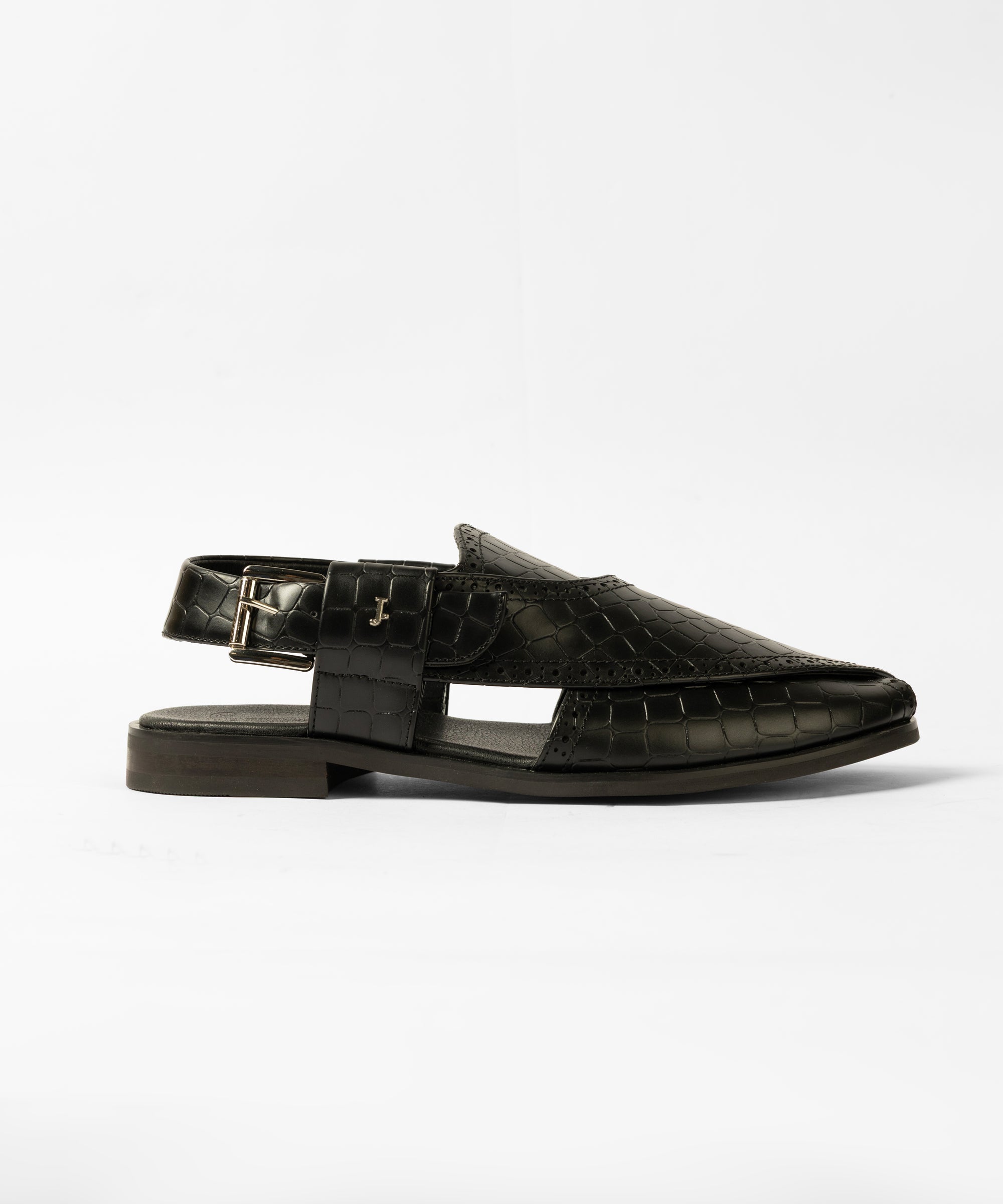 BLACK TEXTURED PESHAWARI SANDALS