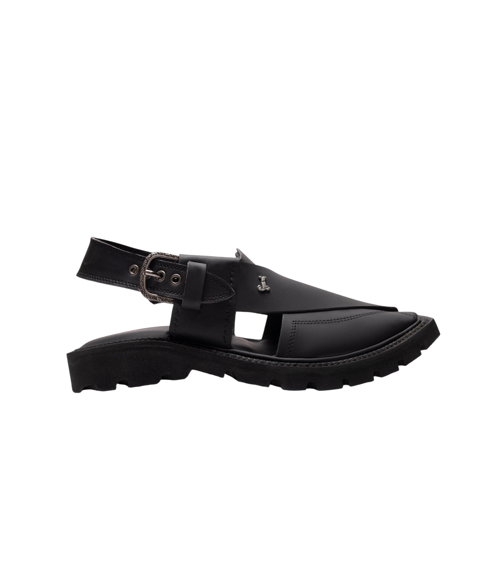 SHINY BLACK PLAIN CLASSIC PESHAWARI SANDALS