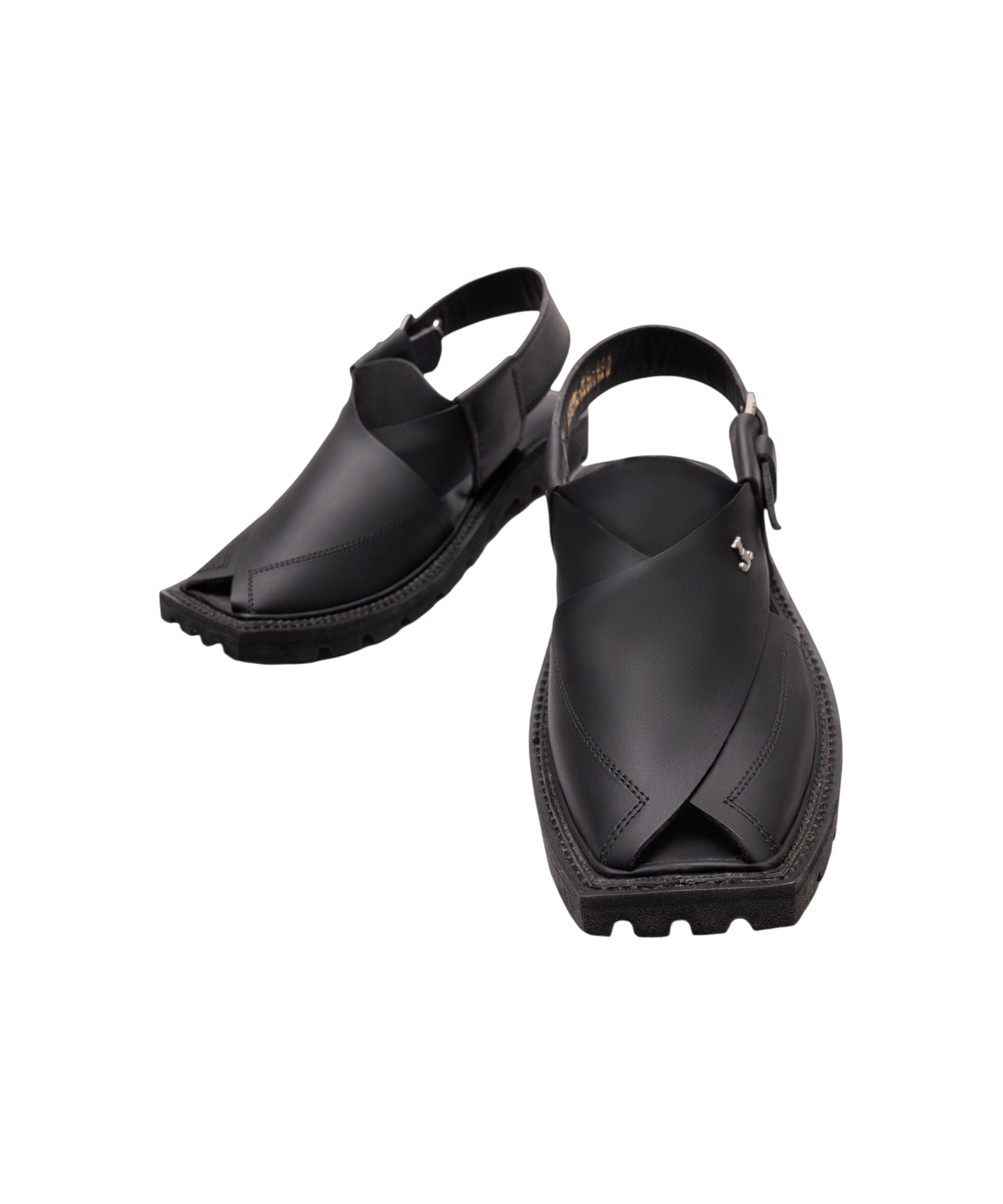 SHINY BLACK PLAIN CLASSIC PESHAWARI SANDALS