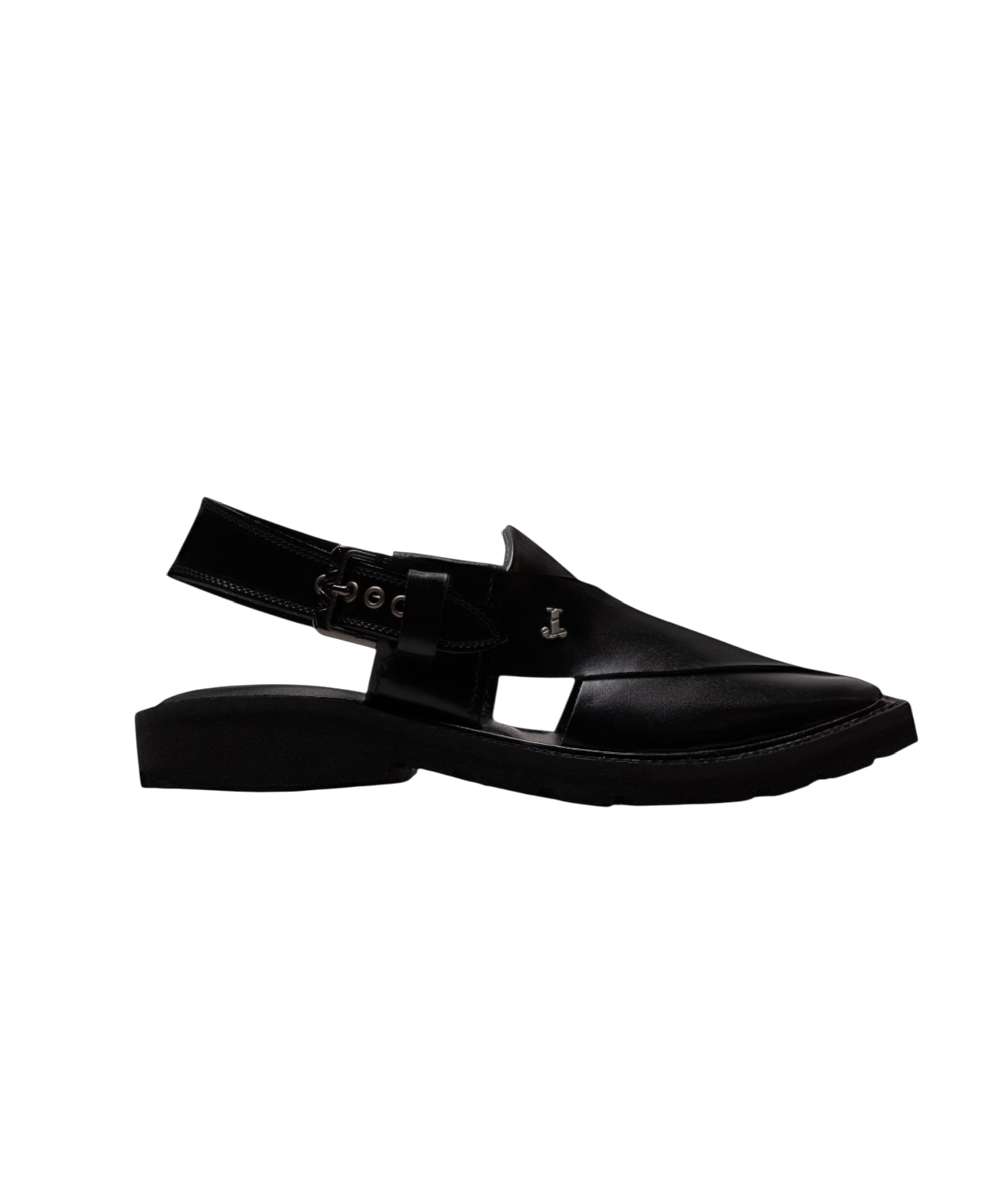 Shiny Black Plain Peshawari Sandals