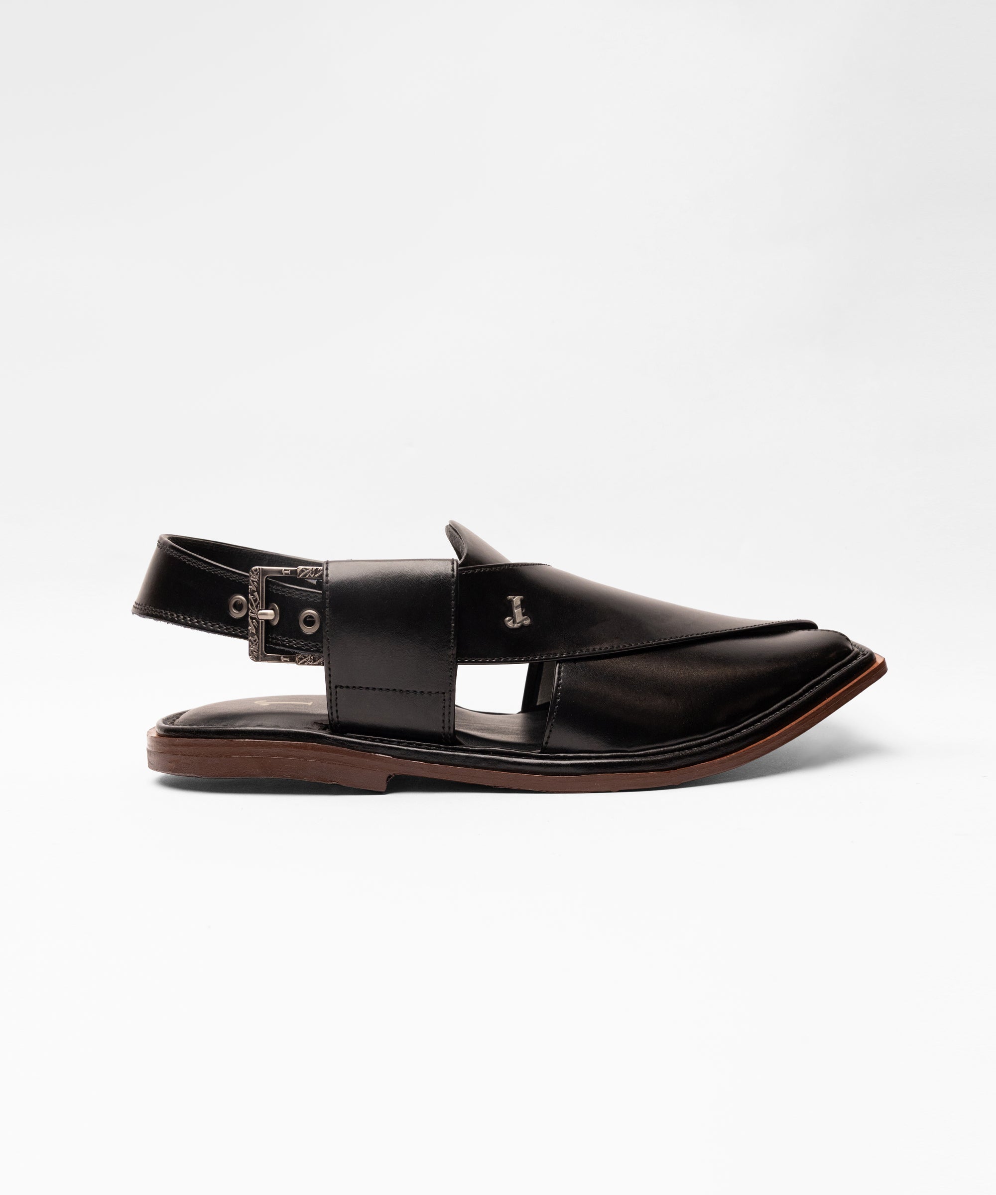 SHINY BLACK PLAIN PESHAWARI SANDALS