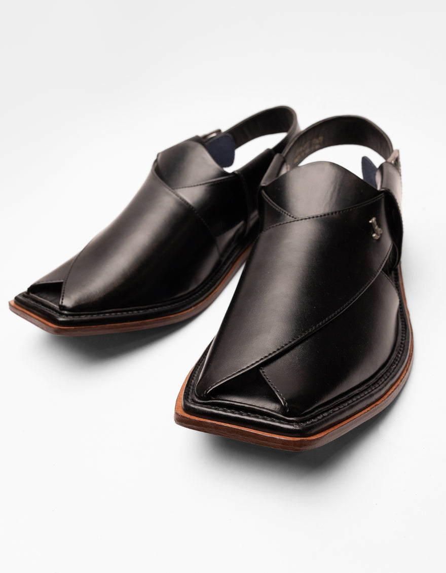 SHINY BLACK PLAIN PESHAWARI SANDALS