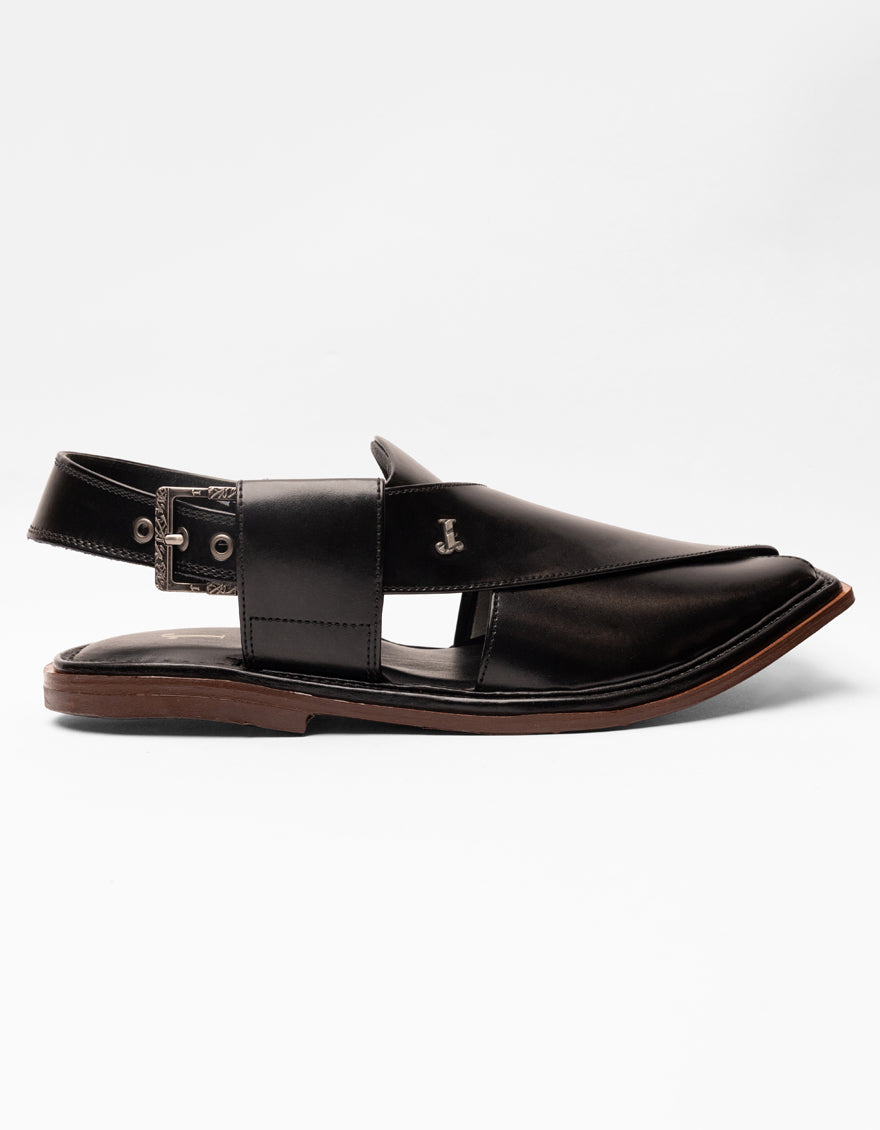 SHINY BLACK PLAIN PESHAWARI SANDALS