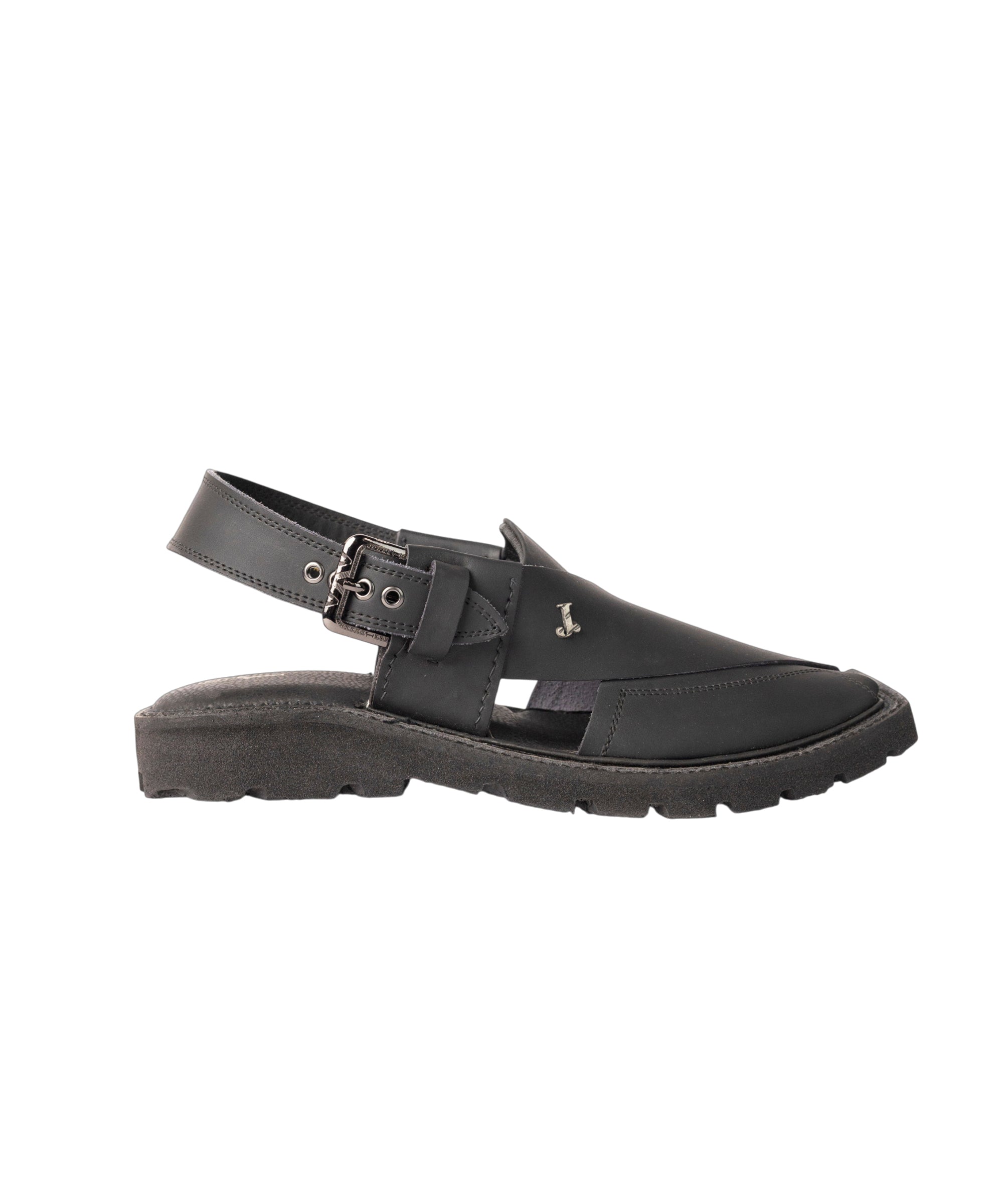 MATT BLACK PLAIN PESHAWARI SANDALS