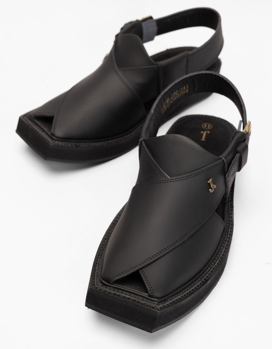 MATT BLACK PLAIN PESHAWARI SANDALS