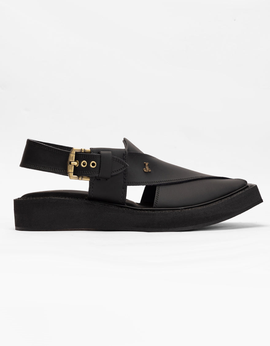 MATT BLACK PLAIN PESHAWARI SANDALS