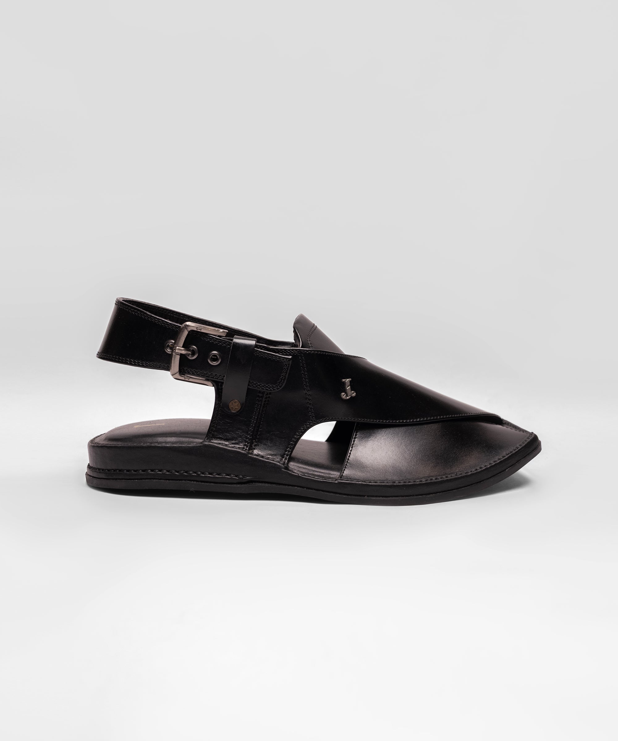 SHINY BLACK PLAIN CLASSIC PESHAWARI SANDALS